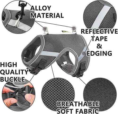 Miniatura 9 de Juego de arnés y correa de malla a prueba de escape, chaleco ajustable para gatitos adicionales, tiras reflectantes de borde completo que