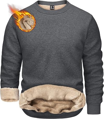 TACVASEN Men's Sweatshirts Crewneck Fleece Lined Winter Active Warm Outdoor Tops Sherpa Long Sleeve Pullover Solid Underwear