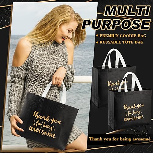 Miniatura 6 de Sanwuta 12 bolsas de regalo de agradecimiento a los empleados de 12.2 x 4.7 x 11 pulgadas, brillante bolsa de regalo de agradecimiento para mujeres,