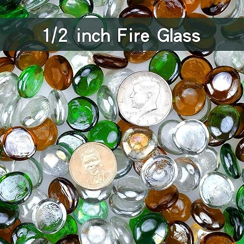 Miniatura 3 de onlyfire Cuentas de vidrio de fuego de 10 libras para fogata de propano y chimenea de gas, rocas de vidrio mezcladas redondas de 12 pulgada, canicas