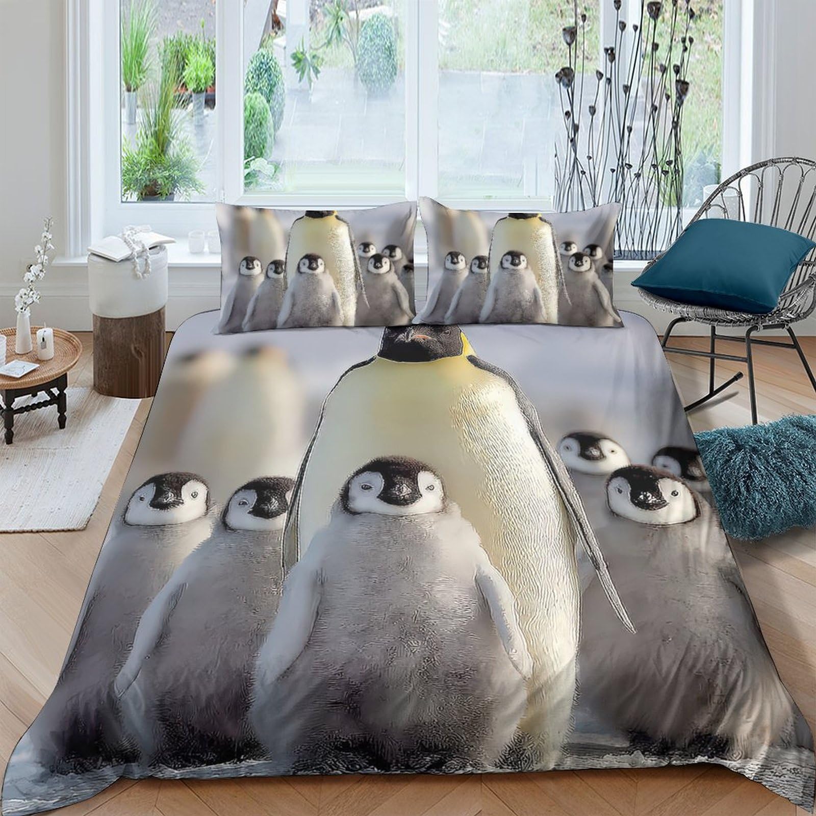 Ctjqhvkz Style-6 3D Printed Penguin Family Fitted Sheet Microfiber Soft Breathable Arctic Group Bed Cover For Bedroom Dorm Decor Single（135X200cm）