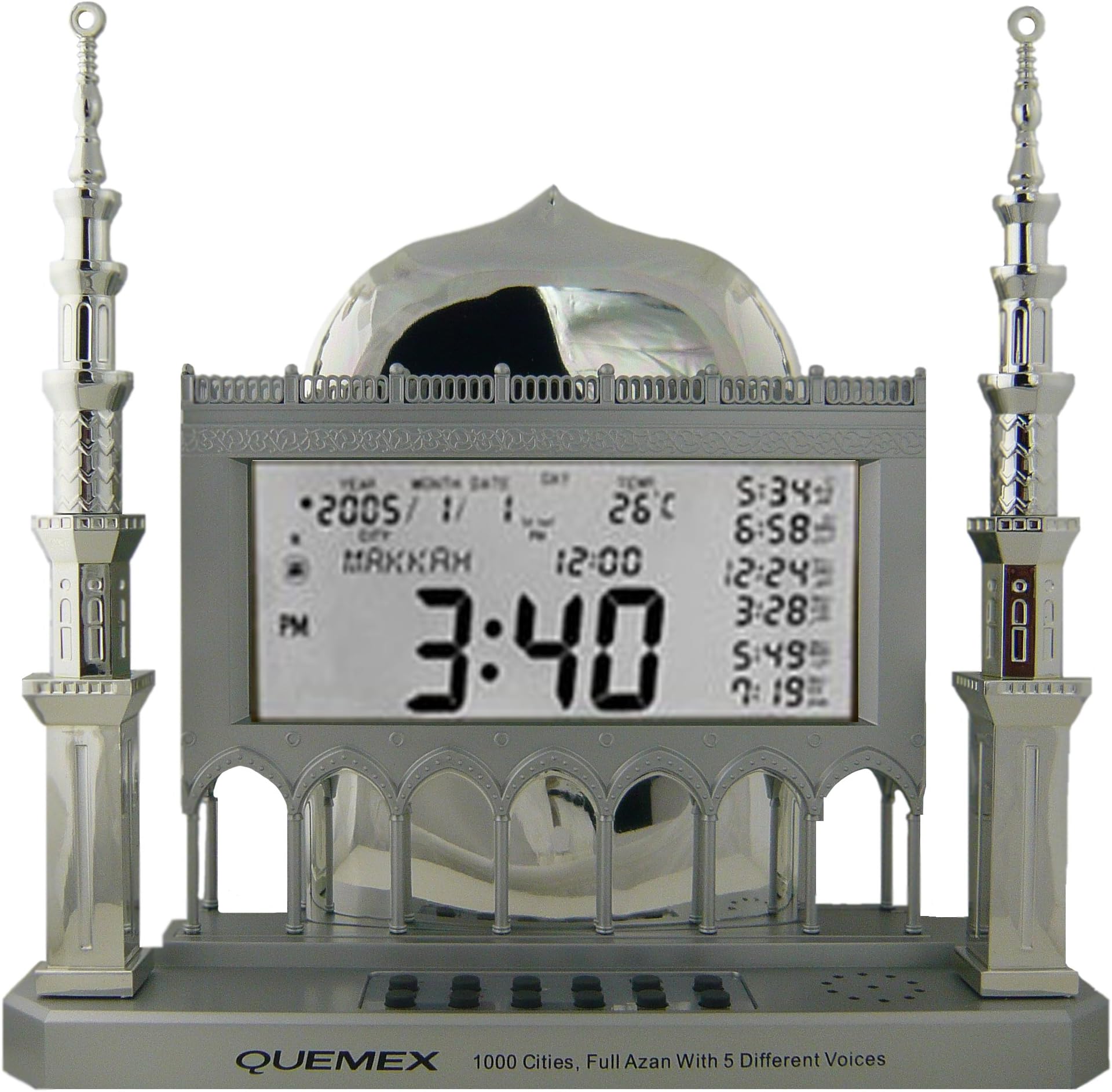 Auto Islamic Azan Clock with Qibla Direction QAC850 (Silver Color)