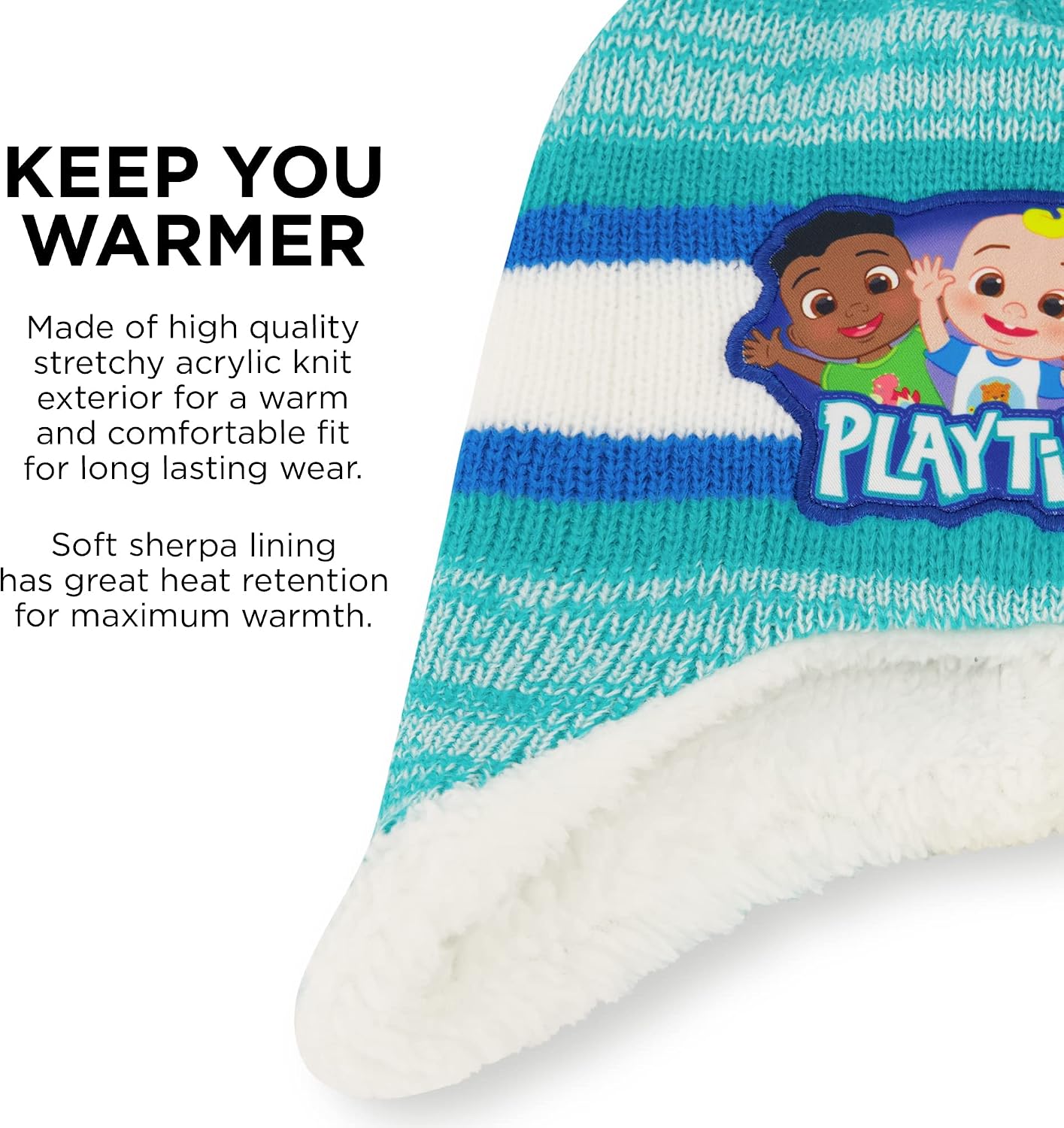 CoComelon Toddler Winter Hat and Mitten, Kids Beanie with Sherpa Lining Set, JJ, TomTom & Yoyo, for Ages 2-4