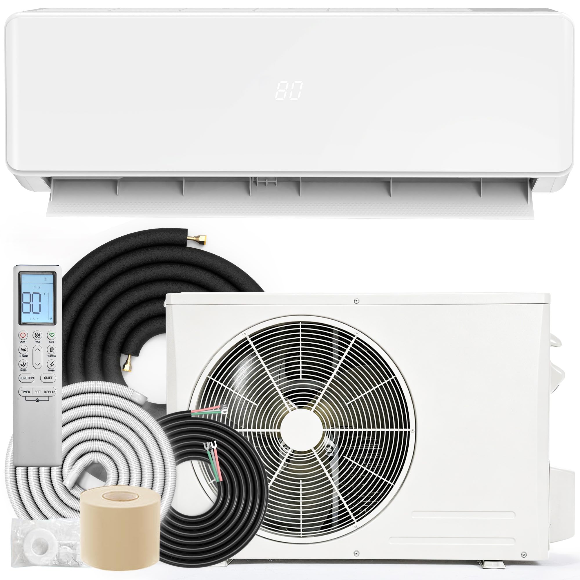 YITAHOME 20 SEER2 18000 BTU Mini Split Air Conditioner Heat Pump, 208-230V Inverter AC Cool &amp; Heat Up to 1250 Sq. Ft, Pure Design, Compatible with 3 Level Eco Mode, Full Installation Kit, White
