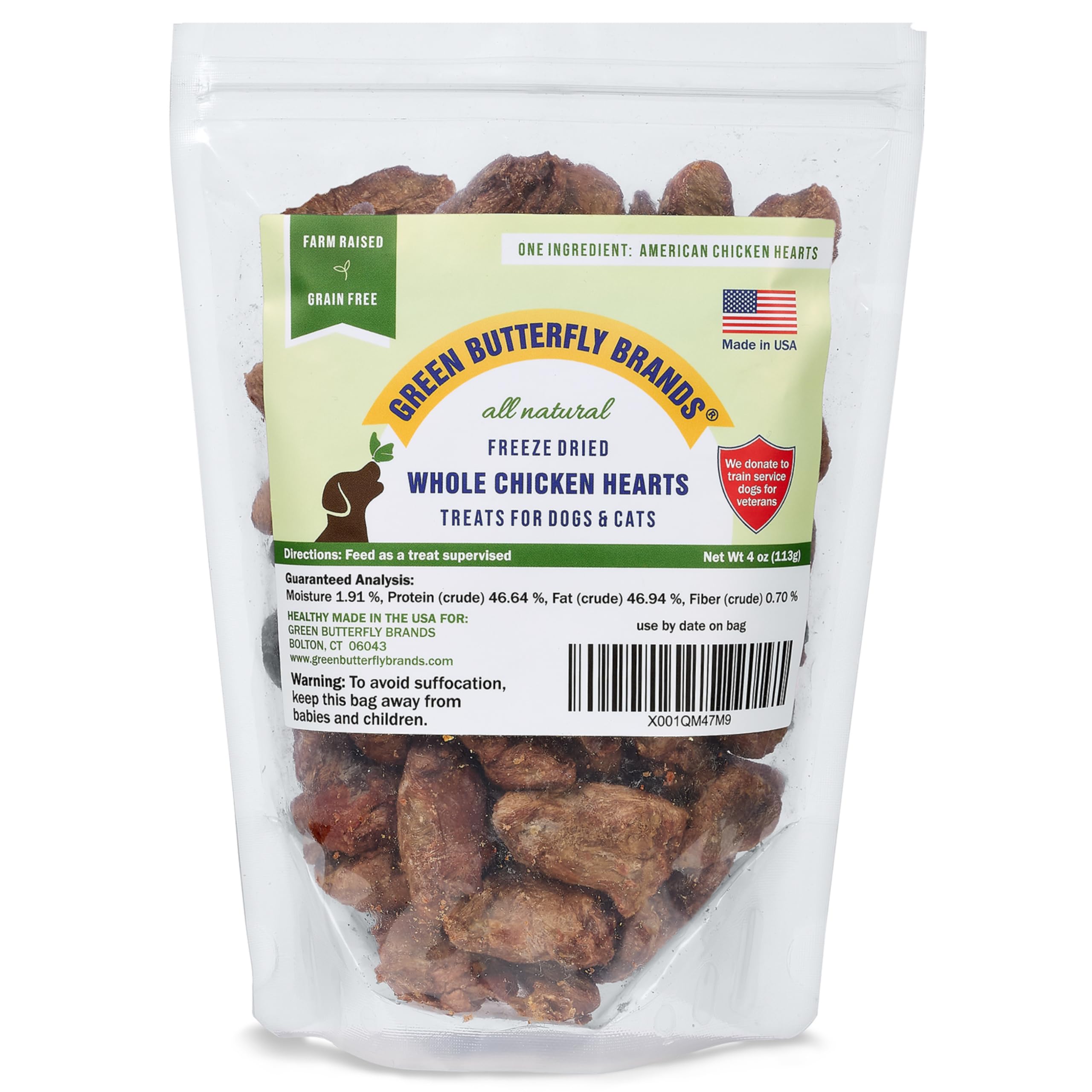 Freeze Dried Chicken Heart Dog Treats Made In USA. All Natural Freeze-Dried Raw Snacks for Dogs and Cats. One Ingredient. High Protein. Heart Health. Irresistible Training Treat