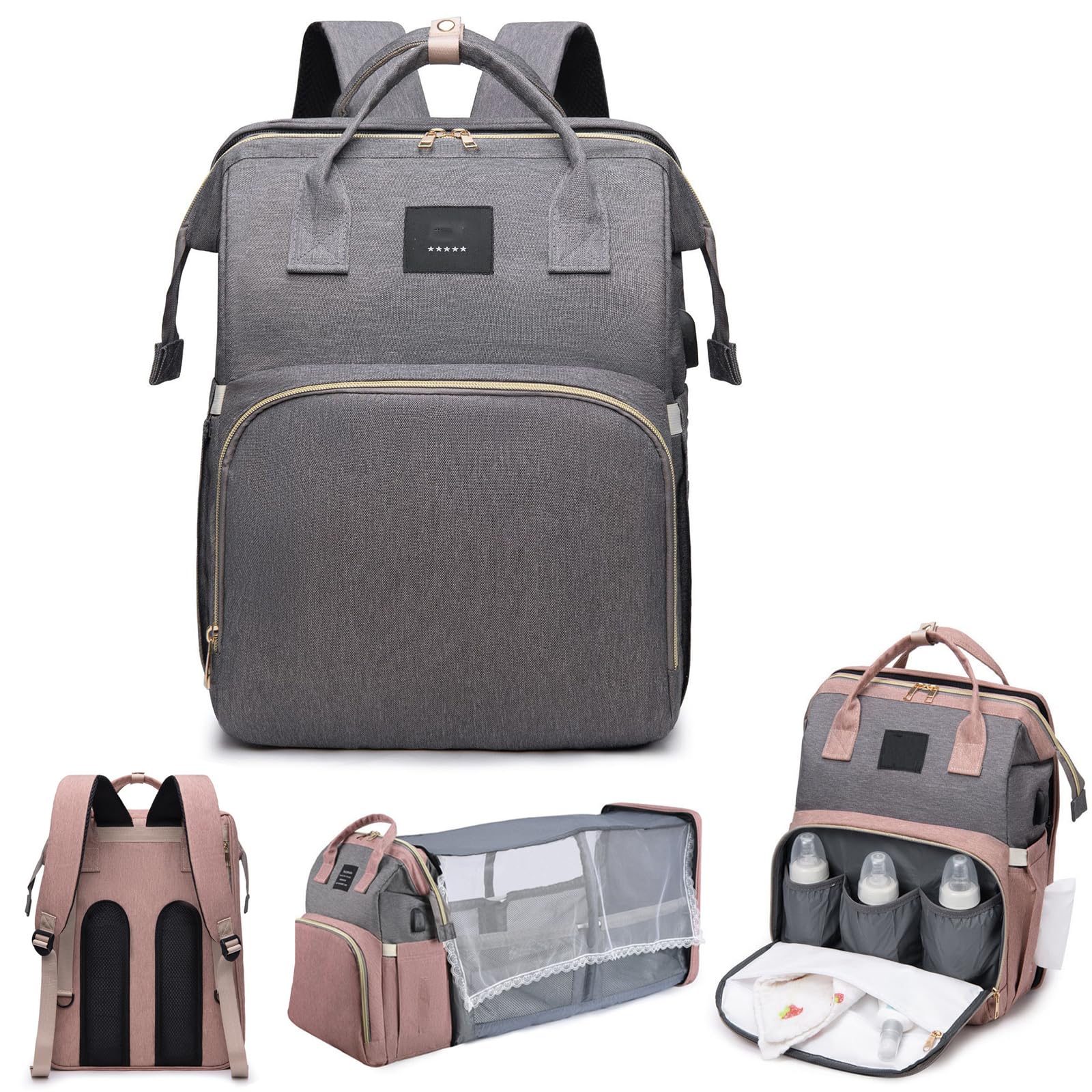 TEENY TRAVELER - Diaper Bag, Baby Changing Bags, Baby Bag for Mum with Portable Changings Mat, Stroller Straps, Multiple Pockets Nappy Changing Backpacks, Babys Essentials for Newborn (#B)