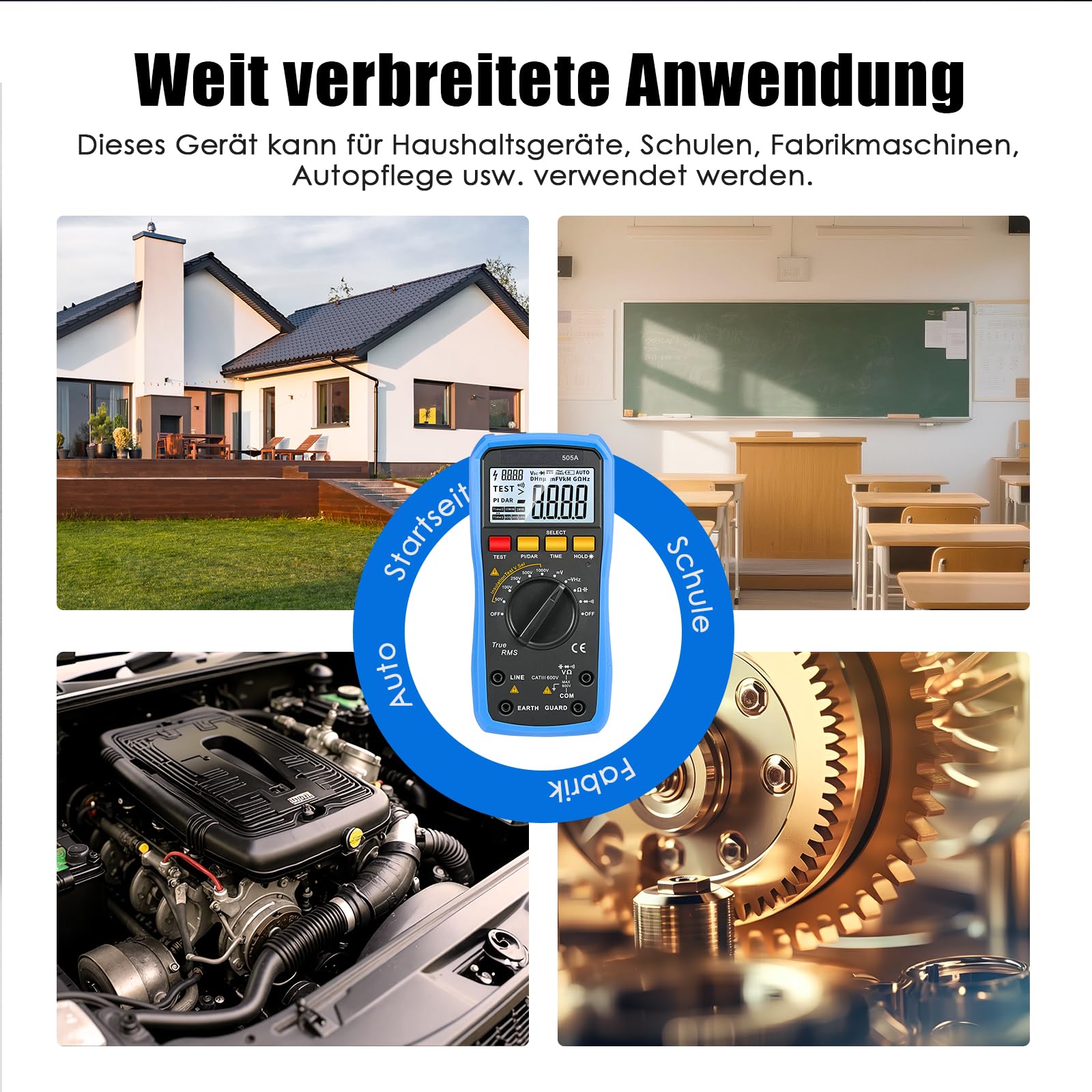 Isolationswiderstandsmessgerät + Digital multimeter-Kombigerät Megohmmeter-Spannungsbereich: 50 V–1000 V Widerstandsbereich: 0,05 MΩ–20 GΩ Digital multimeter misst Wechsel-/Gleichspannung, Widerstand