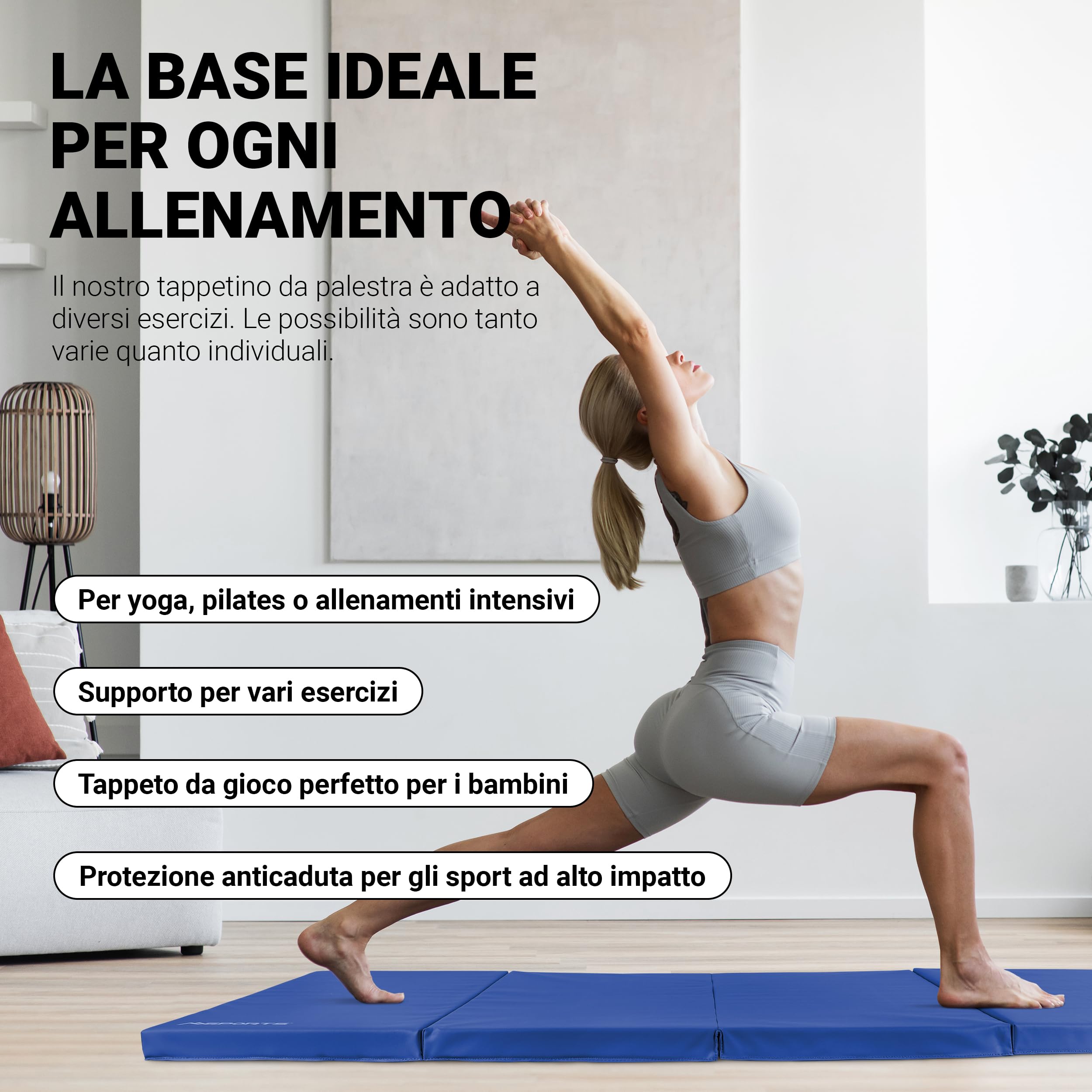 MSPORTS Tappetino da ginnastica di alta qualità, pieghevole, per pavimenti morbidi, 190 x 80 x 5 cm, per la casa, i bambini, gli adulti