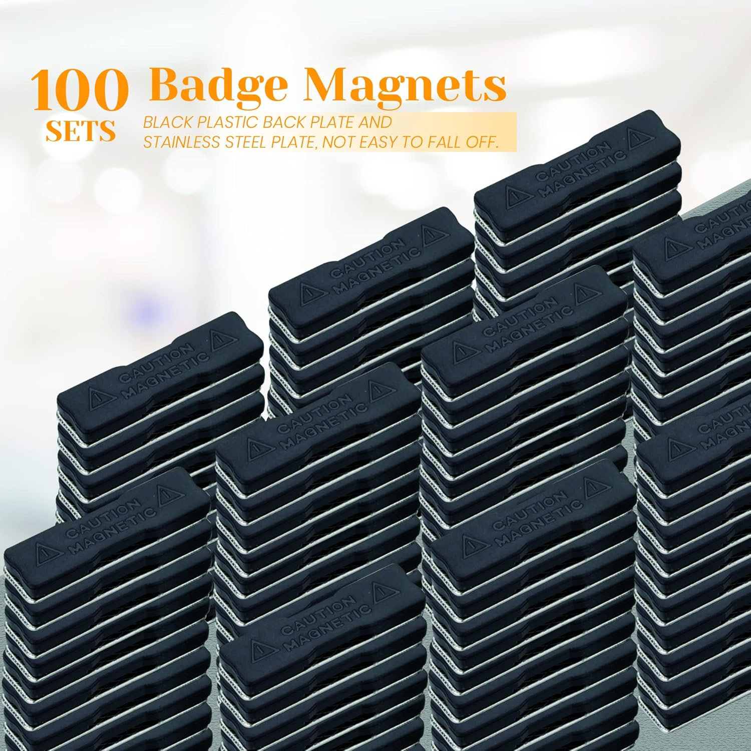 Performore 100 Pack of Name Badge Magnets 1.75" X 0.5" with 3M Adhesives and Stainless Back Plates, Magnetic Badge for Name Tags ID Holders Business Cards Conference Meetings Events