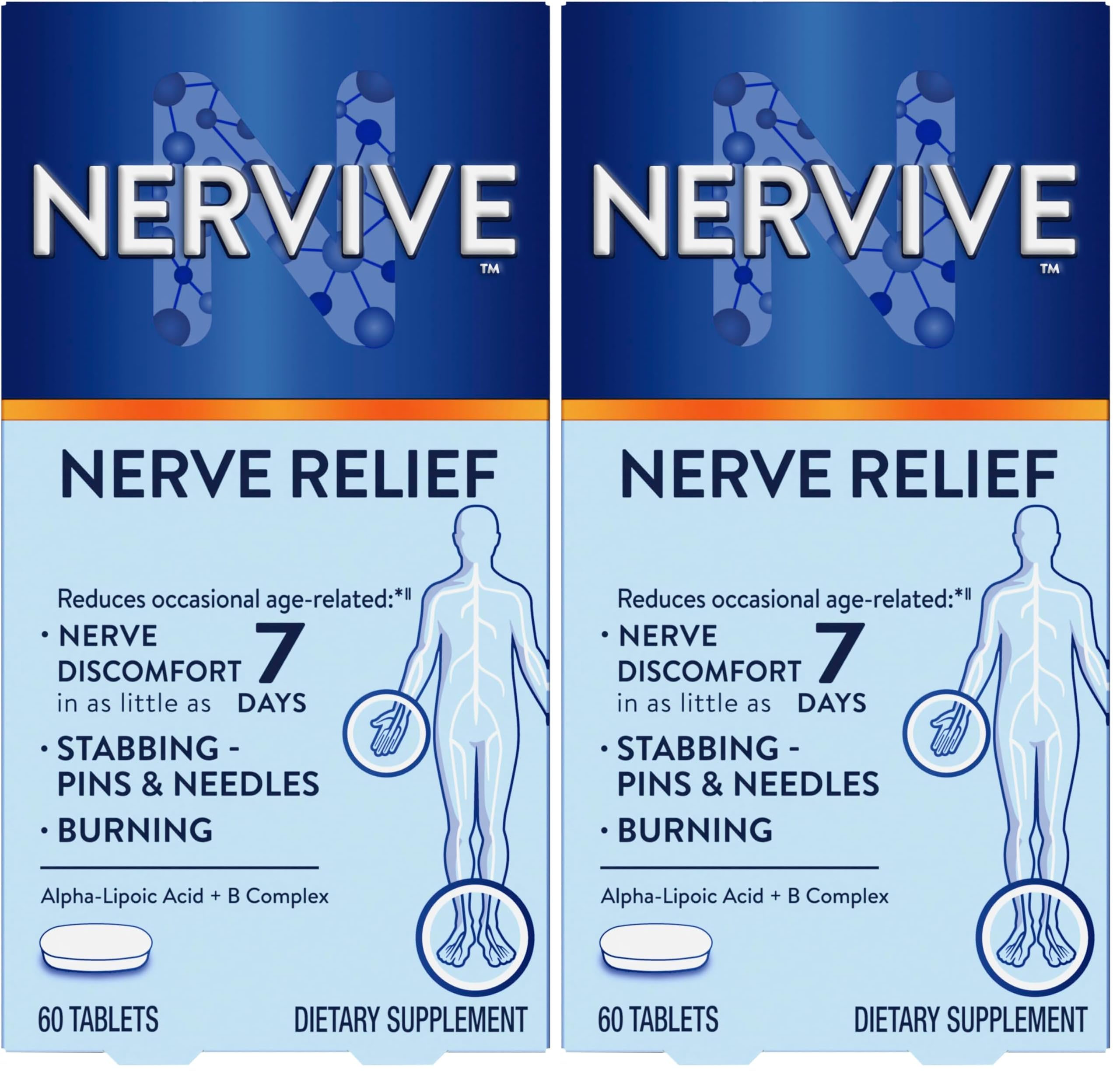 Nervive Nerve Relief, Occasional Nerve Discomfort II, Starts Working in 7 Days, Stabbing, Burning, Alpha Lipoic Acid, B Vitamins, Turmeric, Ginger, Supplement, 60 Tablets, (Pack of 2) 60 Count (Pack of 2)