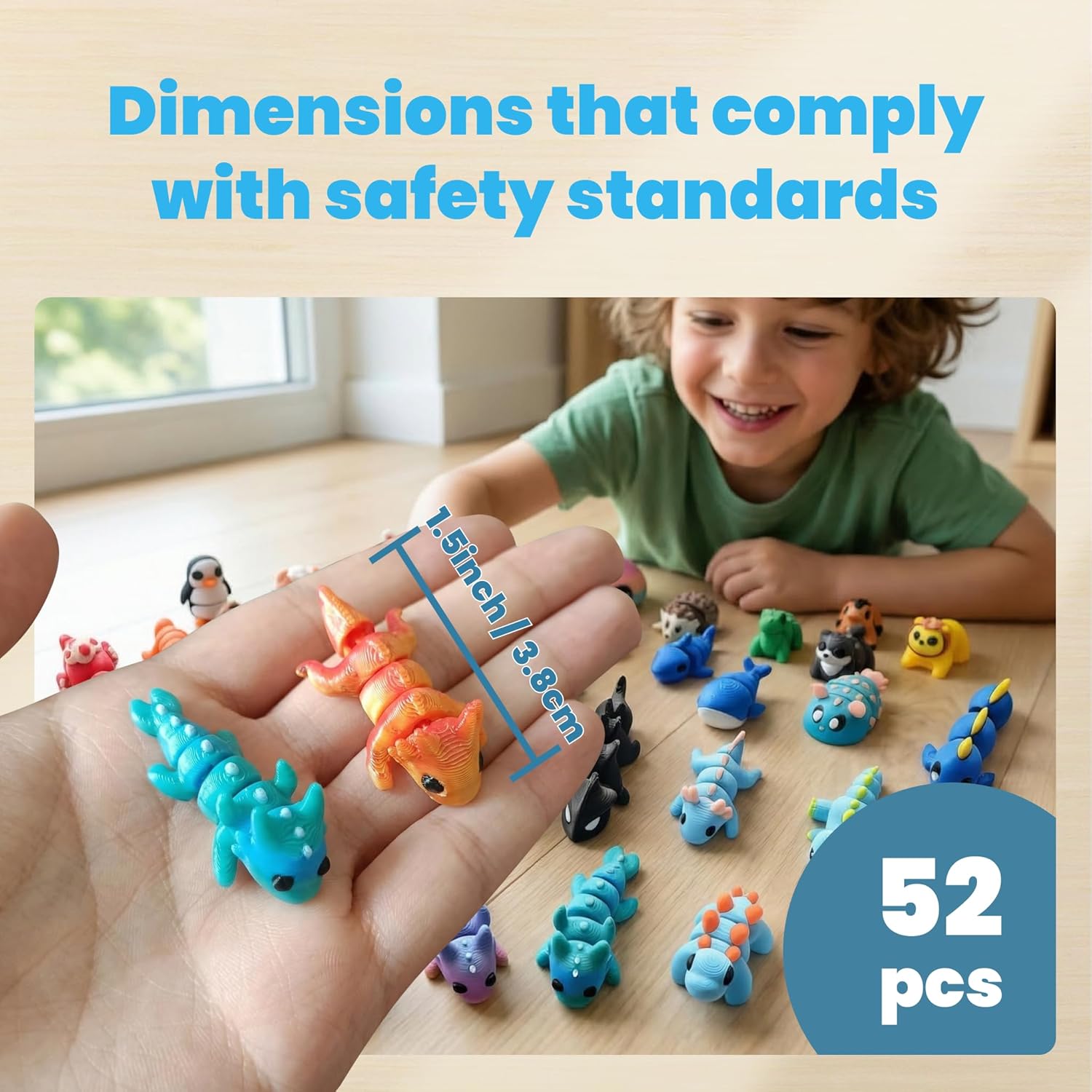 52 Pcs Mini 3D Printed Animals, Articulated Flexible Wiglets Toys, 3D Printed Fidget Toys Bulk with 3D Printed Axolotl, Party Favors Goodie Bag Stuffers Classroom Rewards for Kids