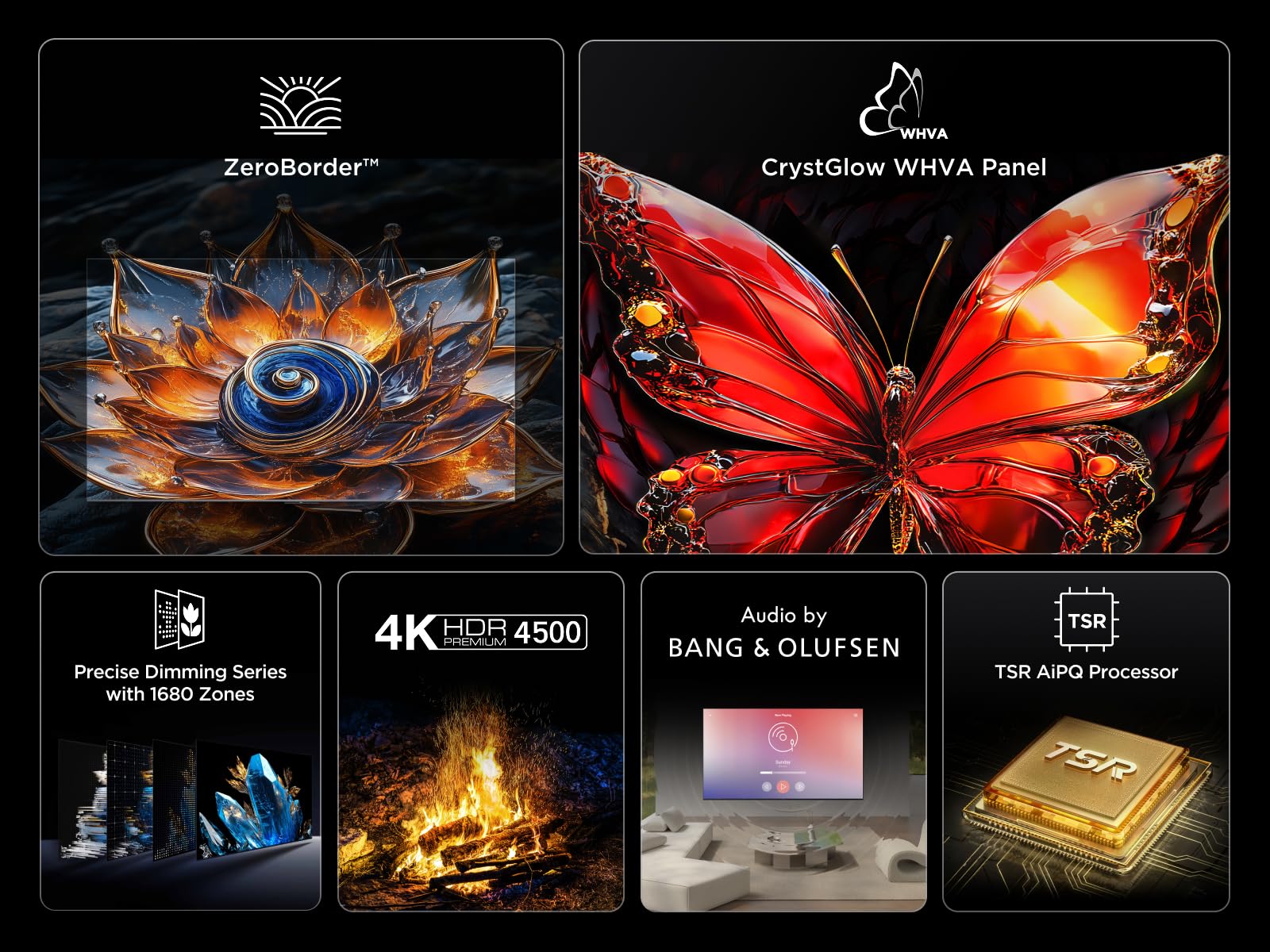 TCL 65Q8C 65 Zoll QD-Mini LED-Fernseher, 4K HDR Premium 4500, ZeroBorder™, Smart Google TV, CrystGlow WHVA-Panel, Audio von Bang & Olufsen, 144Hz Motion Clarity Pro, Dolby Vision IQ & Atmos