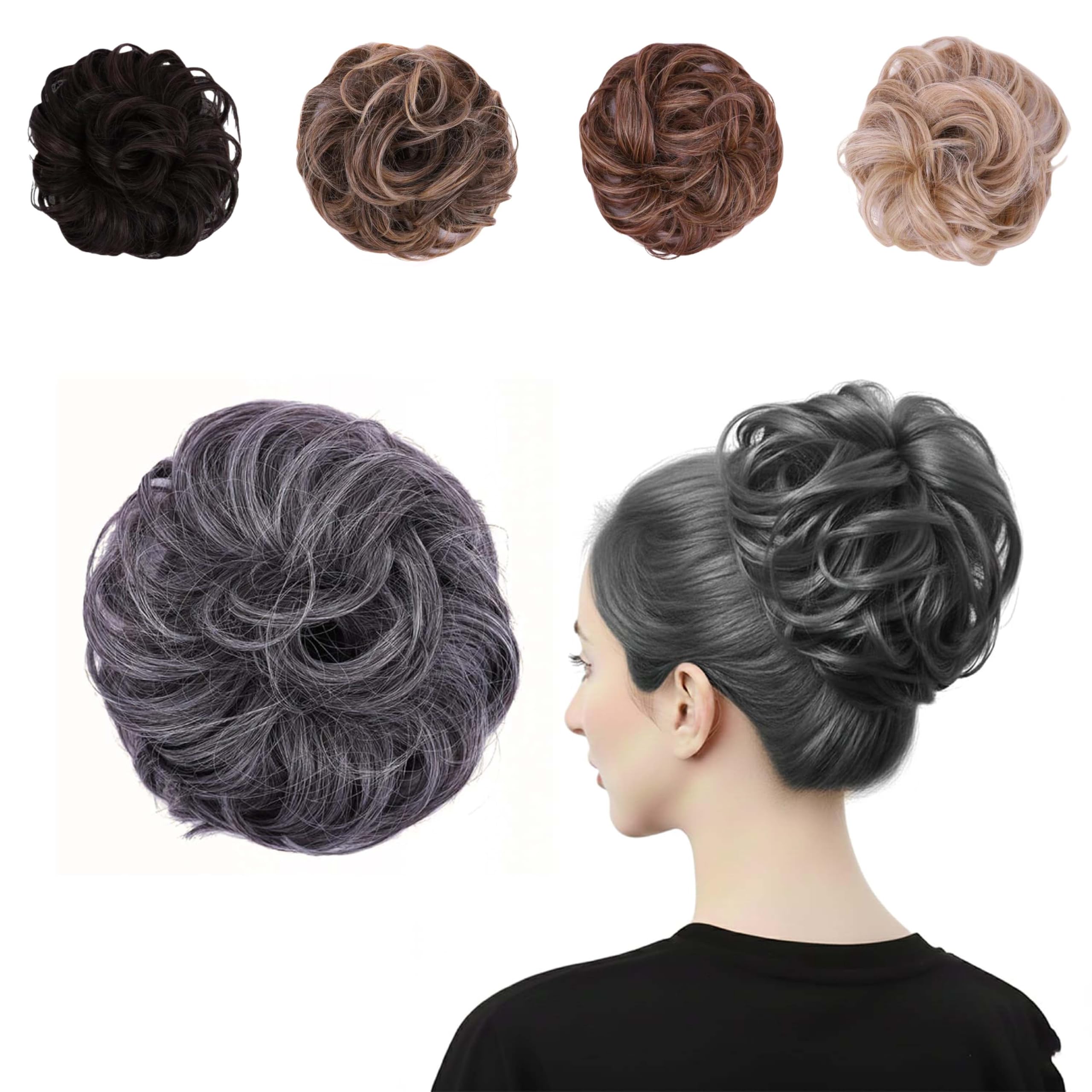 SEGO 2 Pieces Messy Bun Fluffy Tousled Updo Scrunchies 75g Synthetic Hair Bun Hair Piece Set For Women Easy Bun Hairpiece, Ash Blonde & Bleach Blonde - View #5