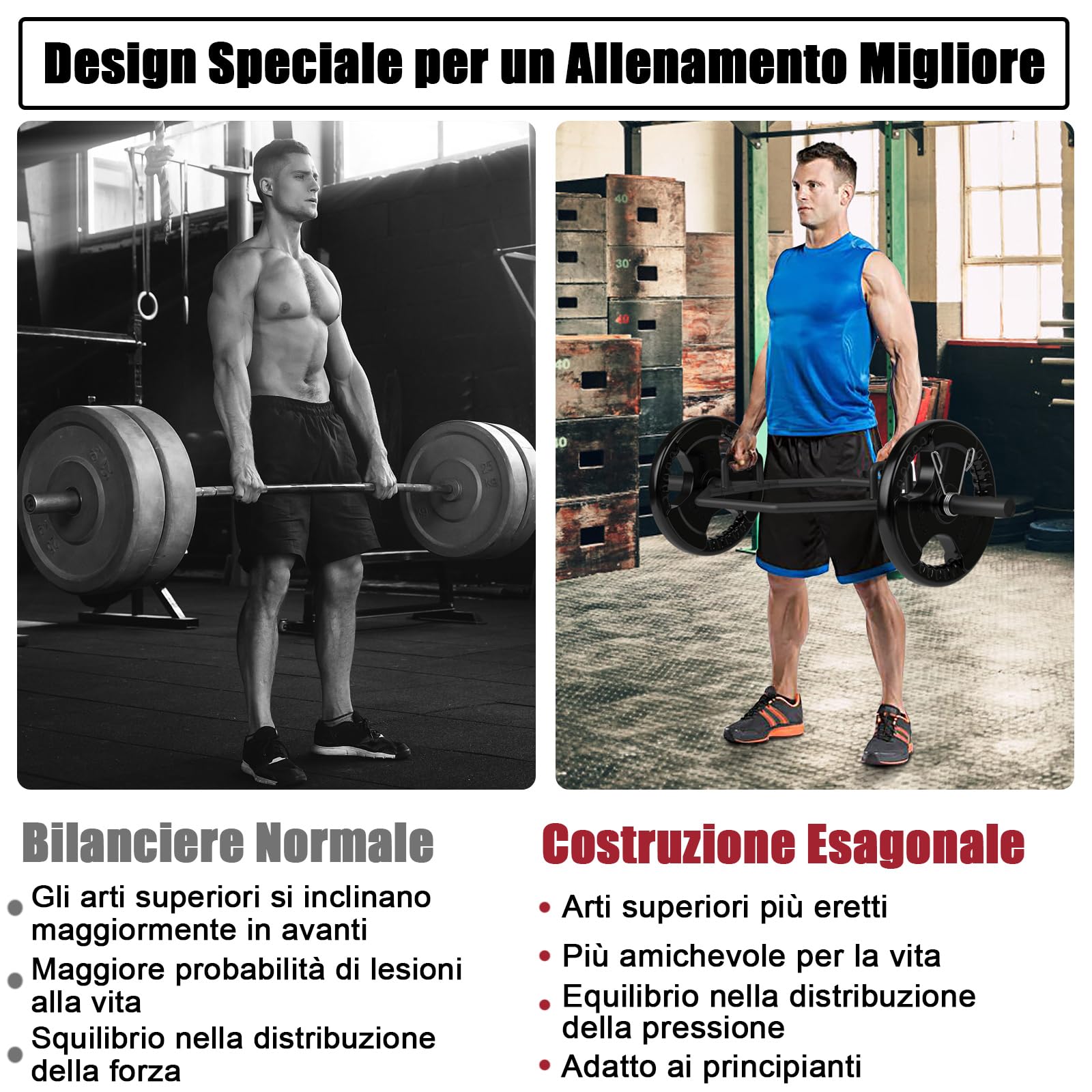 COSTWAY Barra della Trappola Olimpica, Barra Esagonale Pieghevole con Manici Zigrinati, Manicotti 25 cm e Molle, Olympic Hex Trap Bar per Sollevamento Pesi e Bodybuilding, Carico 363 kg