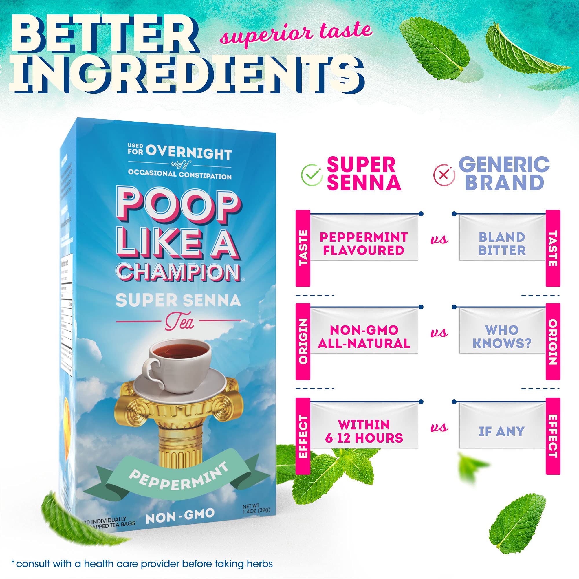 Senna Tea Bags Premium Peppermint Senna Laxative 30 Bags Senna Leaf