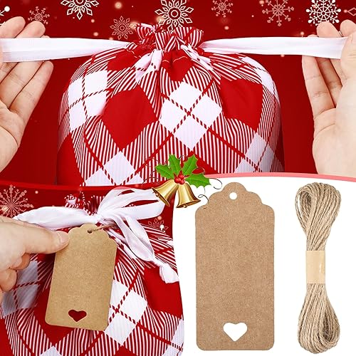 Miniatura 3 de Abbylike 40 bolsas reutilizables de regalo de Navidad con cordones, bolsas de regalo de tela con 5 diseños, 4 tamaños, bolsas de algodón de Navidad
