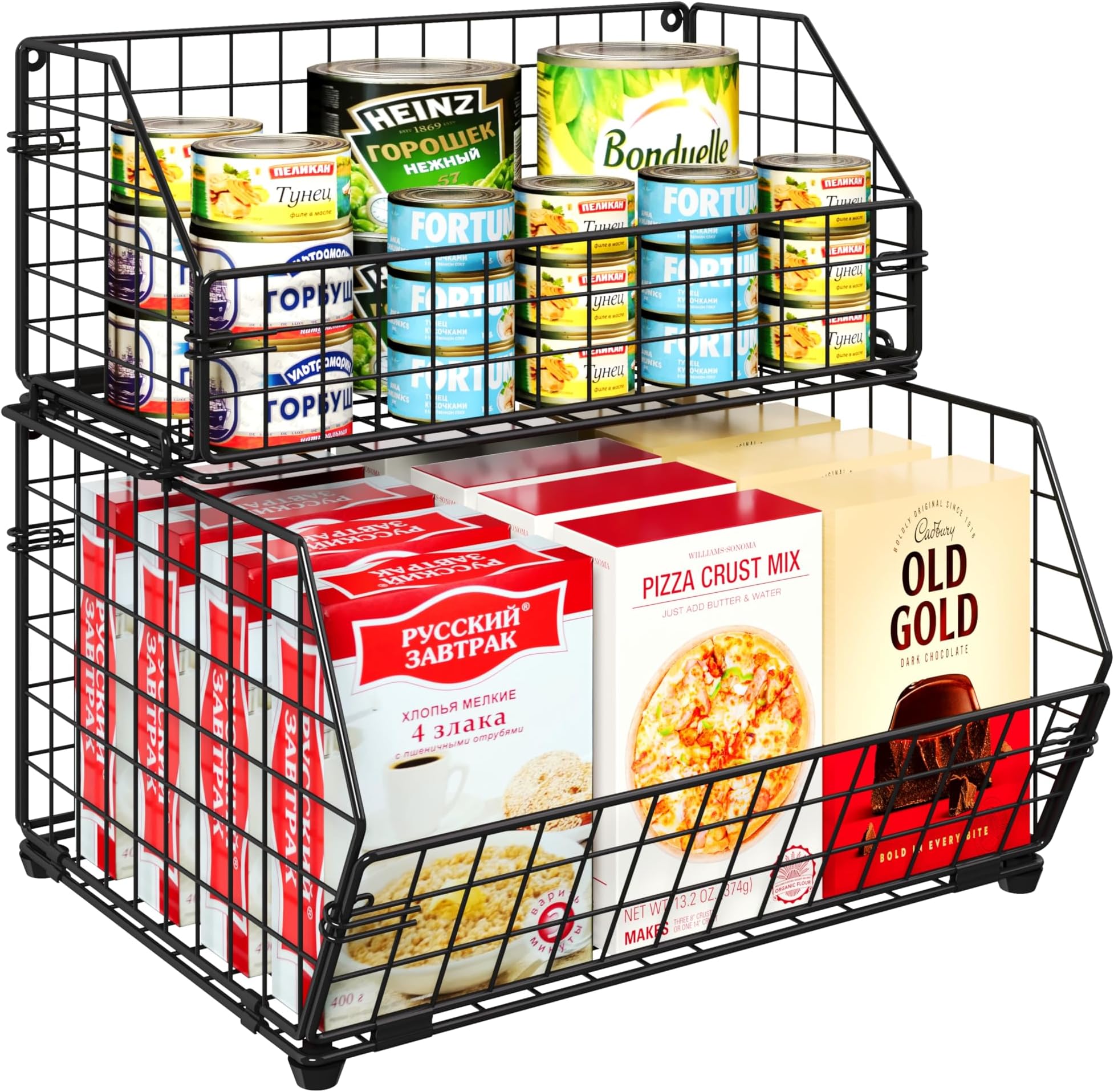 Wire Storage Baskets for Pantry Orgnizers and Storage Stackable Metal Basket for Kitchen Pantry Organization Bins Cabinets for Cans Organizing Upper Space Saving