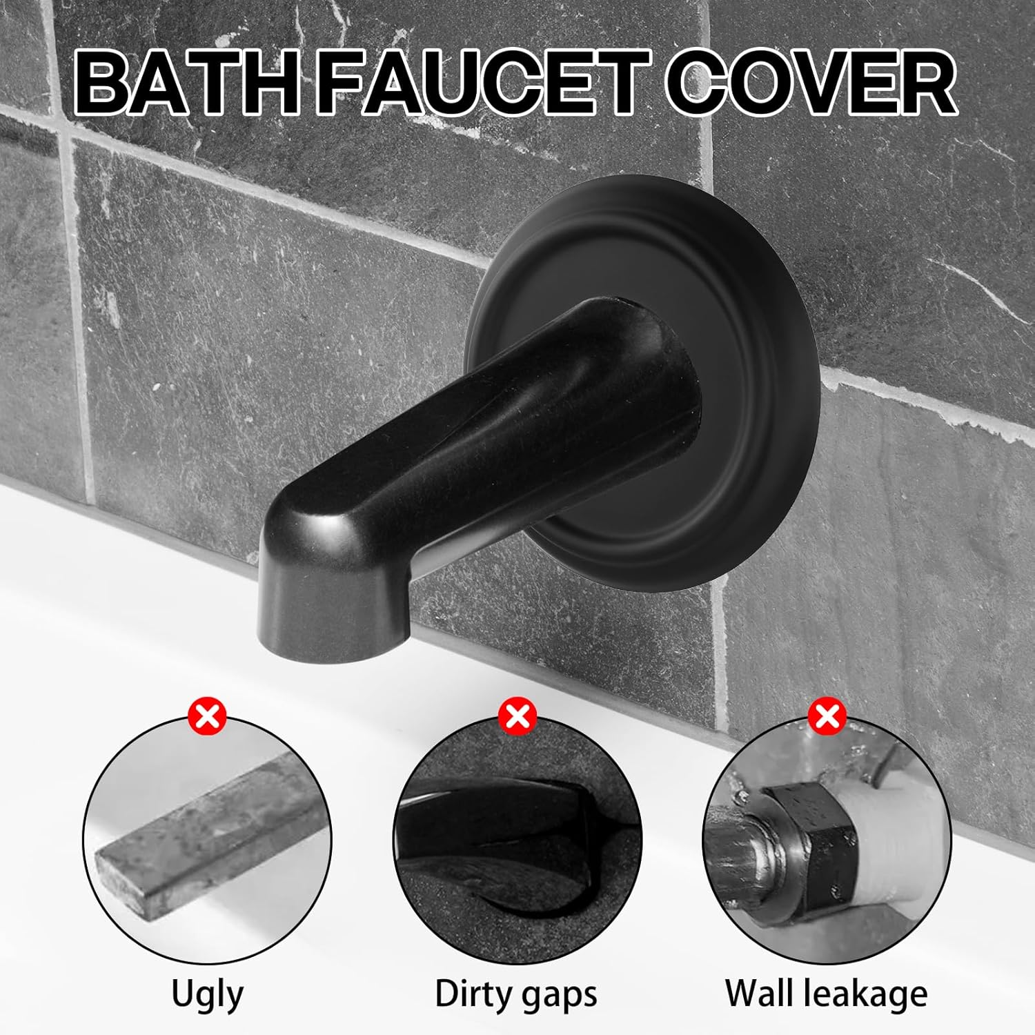 Metal Tub Spout Cover Ring, 1-1/2 Inch ID 3-5/8 Inch OD Bathroom Bathtub Faucet Cover Plate with Foam Gasket, Plumbing Trim Ring (Black 1pcs)