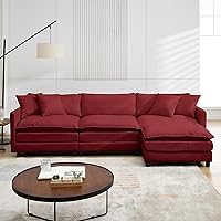 Vista 19 de Sofá modular convertible seccional, sofá de 4 asientos en forma de L con diván reversible, sofá de nube de asiento profundo, sofá cama 3 en 1, tela