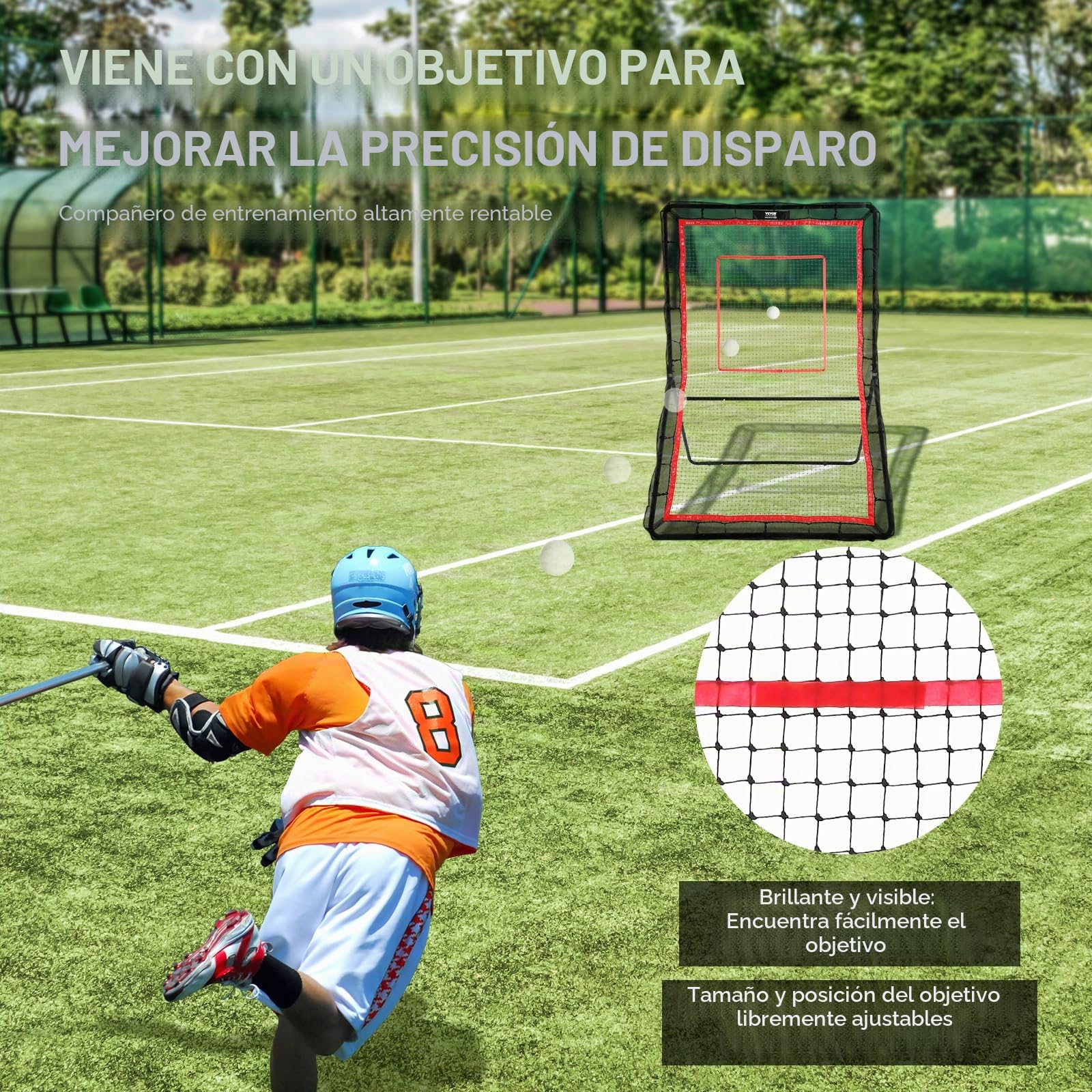 VEVOR Red de Rebote 152x213 cm Rebotador de Fútbol Lacrosse Voleibol Ángulo Ajustable Objetivo de Béisbol Marco de Acero Estable Tela de Alta Elasticidad para Entrenamiento en Interiores y Exteriores