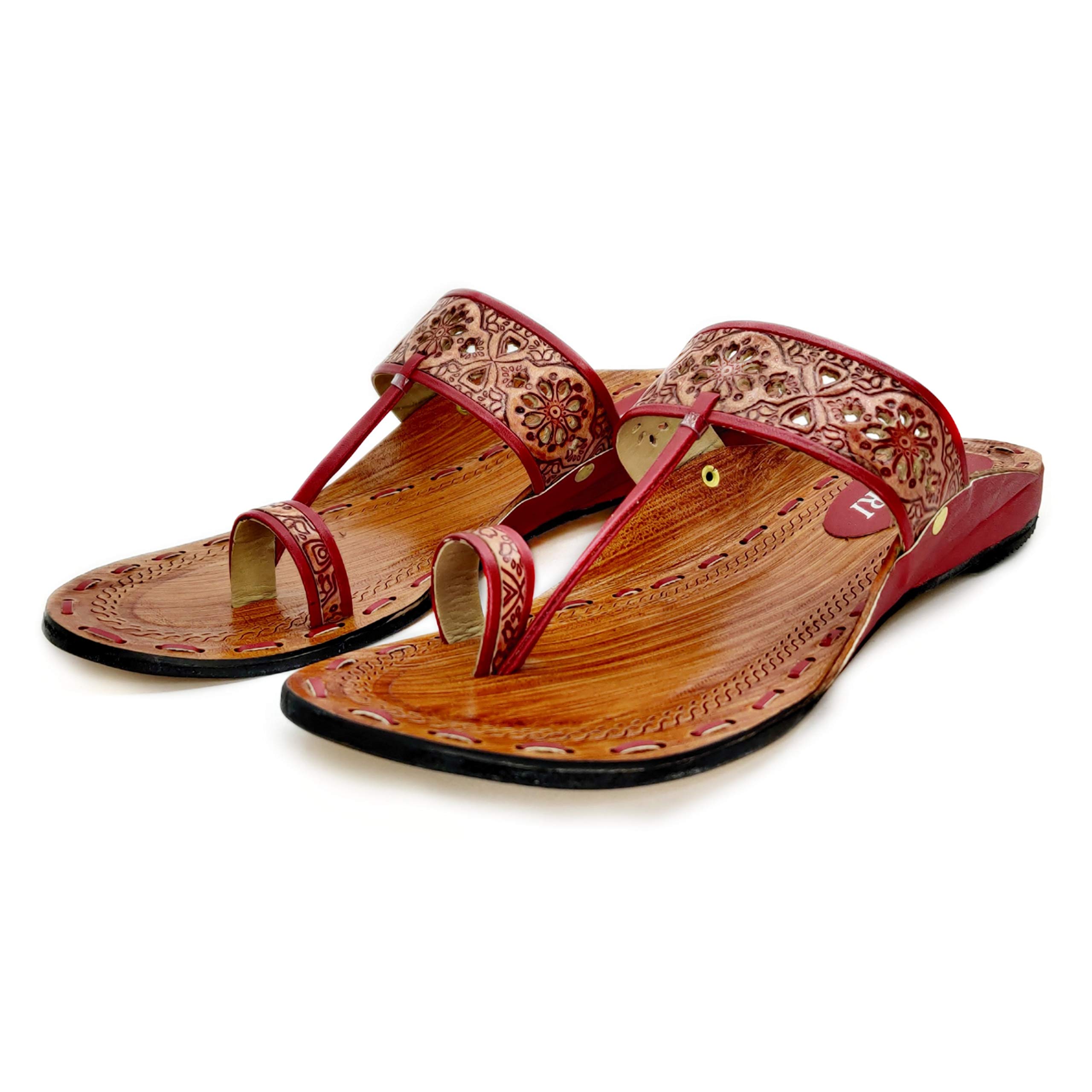 VYERI Womens Handcrafted Genuine leather Kohlapuri Flat (Red-4004) (B092PDVJCF) Amazon Price History, Amazon Price Tracker