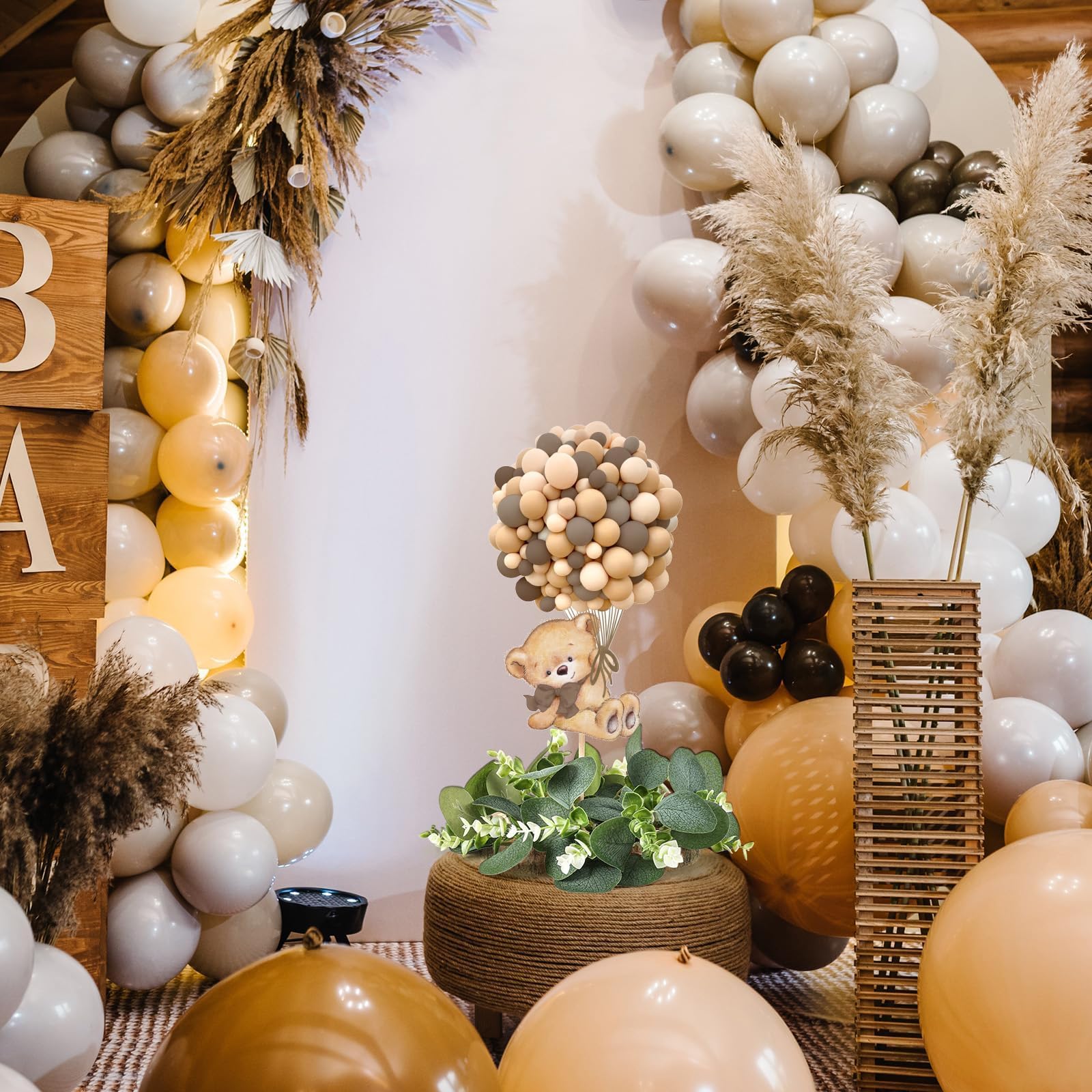 Set di 6 centrotavola per baby shower con orsetto marrone con ghirlanda di eucalipto fette di legno di benvenuto per baby topper per rivelare il genere per feste di ragazzo o ragazza