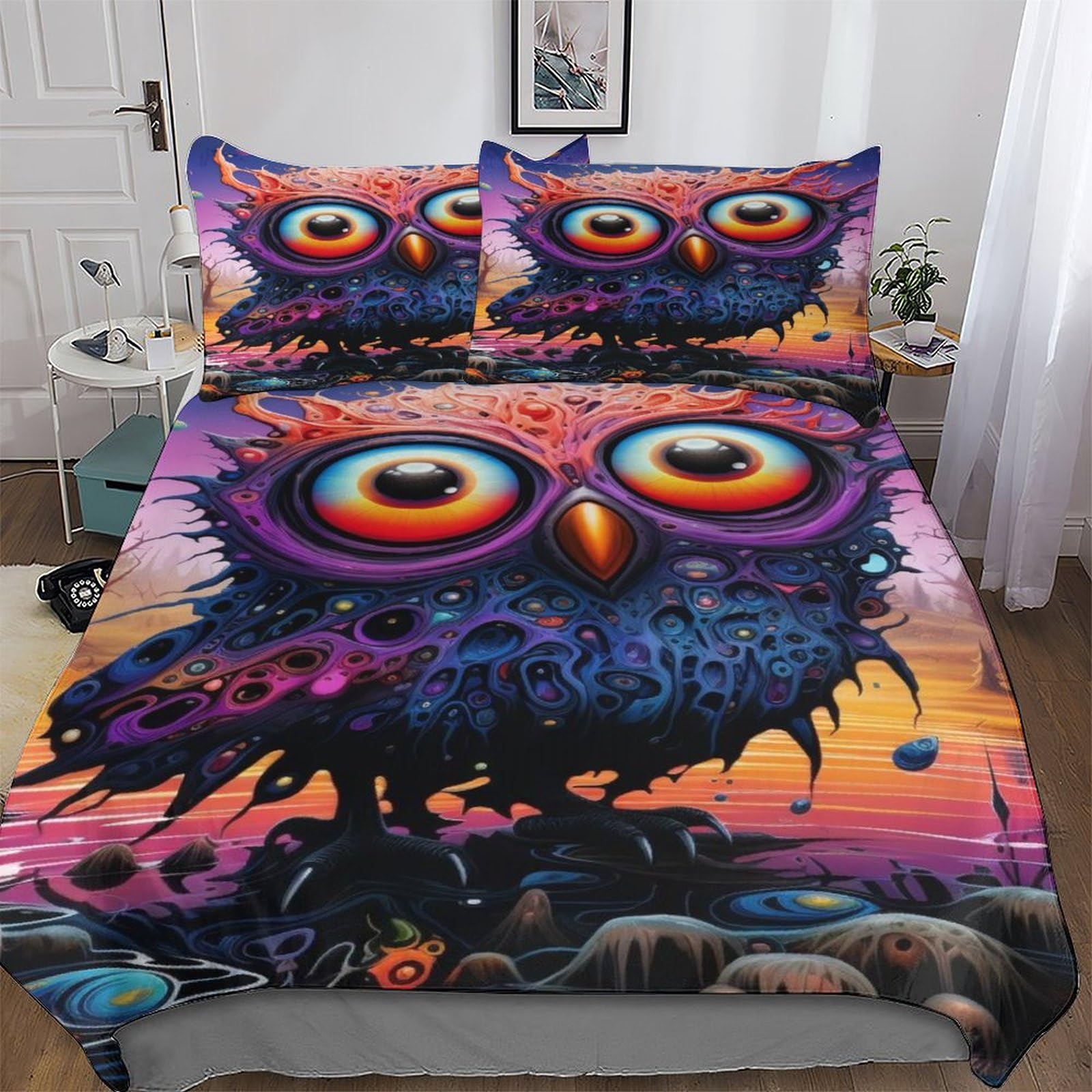 Parure de lit hibou housse de couette ultra doux anti-transpiration pour literie king 220x240