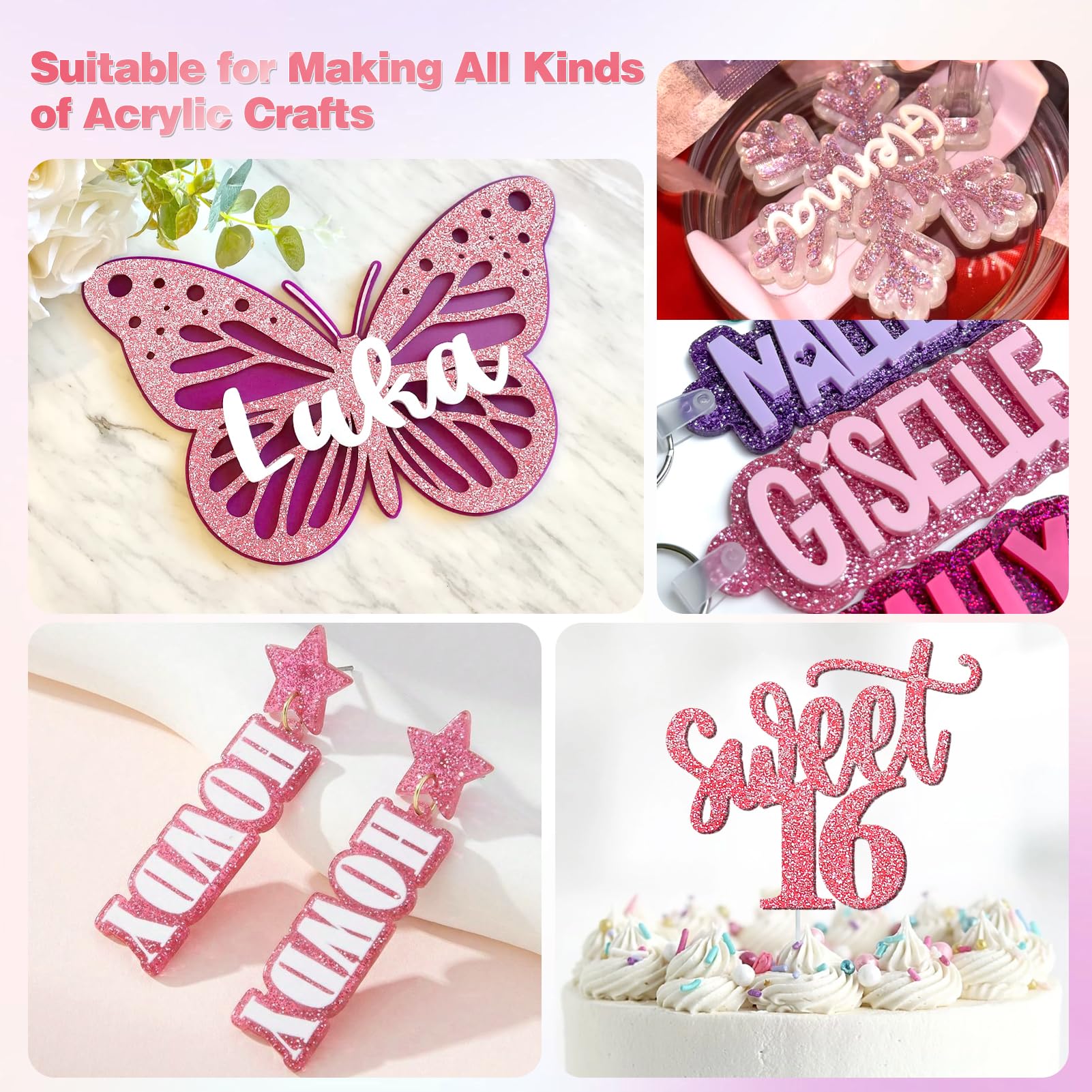 Pink Glitter Acrylic Sheets - 3 Pack for Laser Cutting -7