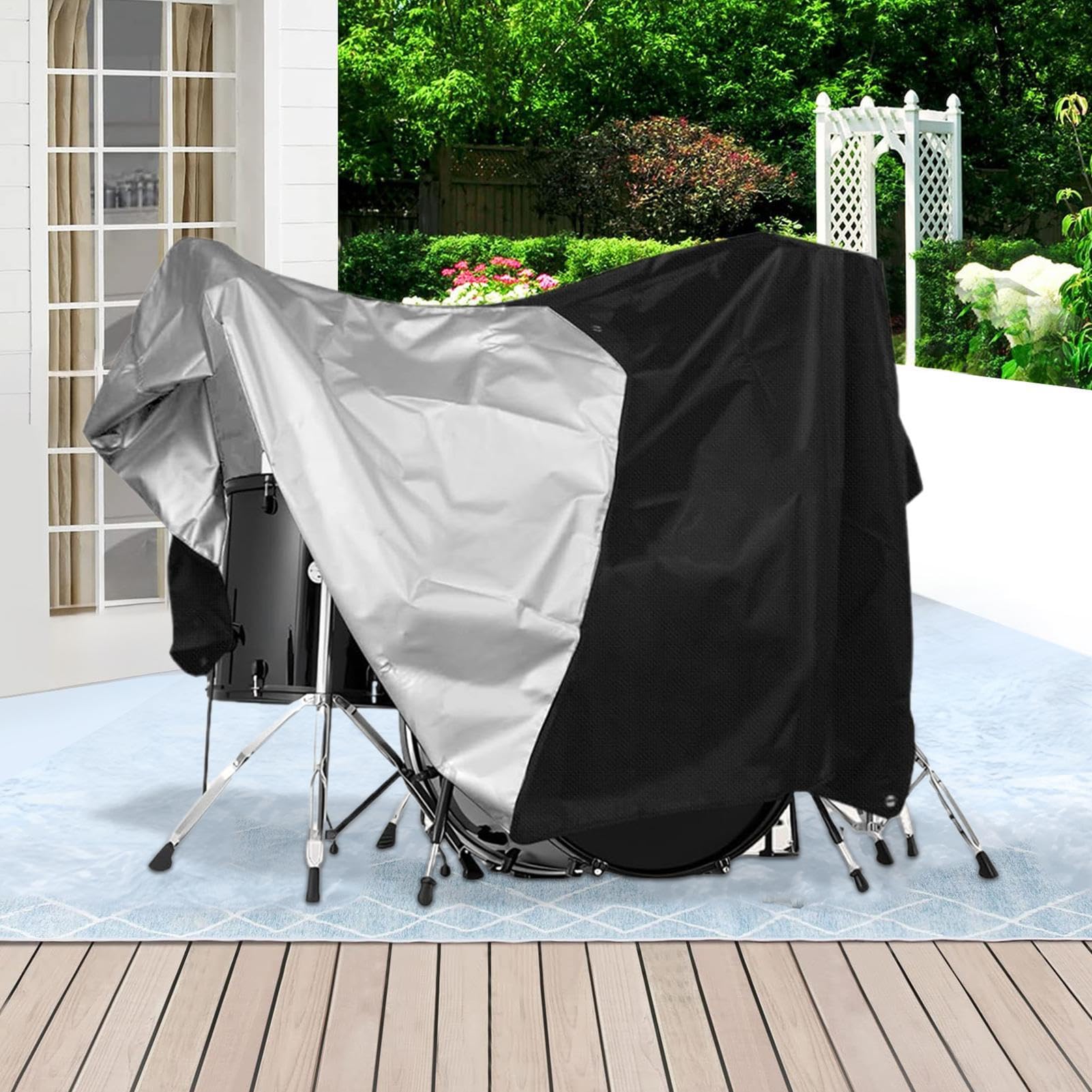 Dust Cover for Drums, Protective Drum Set Cover, Solid Fixed Design, Windproof Protection for Drums Keyboard Piano Violin Guitar, 108.27x78.74 Inches, Black Color, 1 Piece
