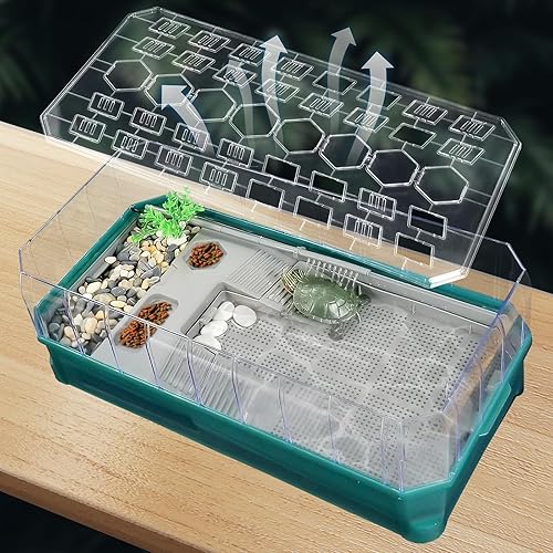 Binano Tanque de tortuga de acuario de tortuga de 25.6 x 13 x 9.4 pulgadas con filtro de lluvia y experiencia de spa, cambios de agua y amplio
