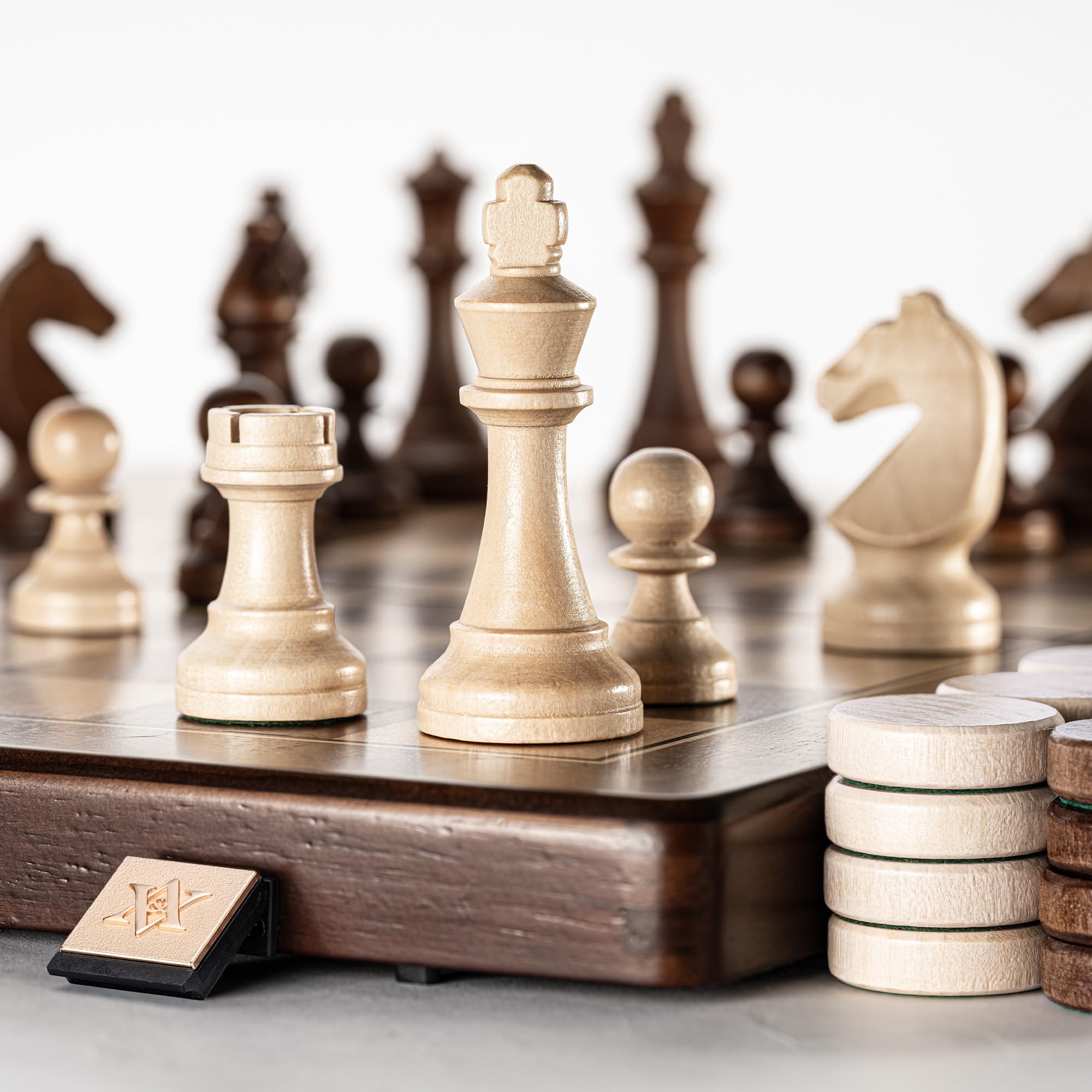 Amazon | A&A 15 inch Wooden Folding Chess & Checkers Set w/ 3 Inch