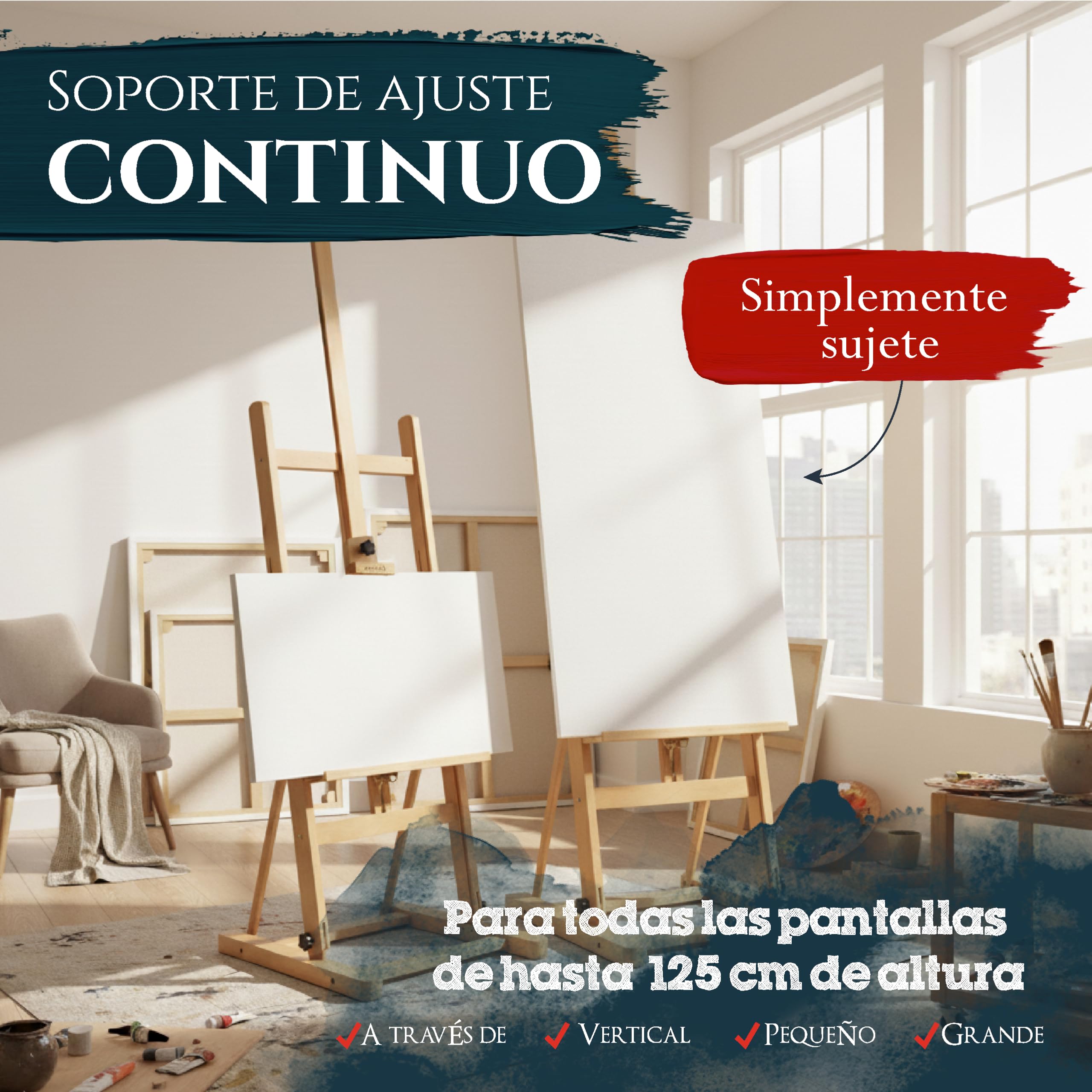 Artina caballete de pintura profesional Siena - Caballete de madera – caballete de estudio - Madera de haya lubrificada - Muy estable