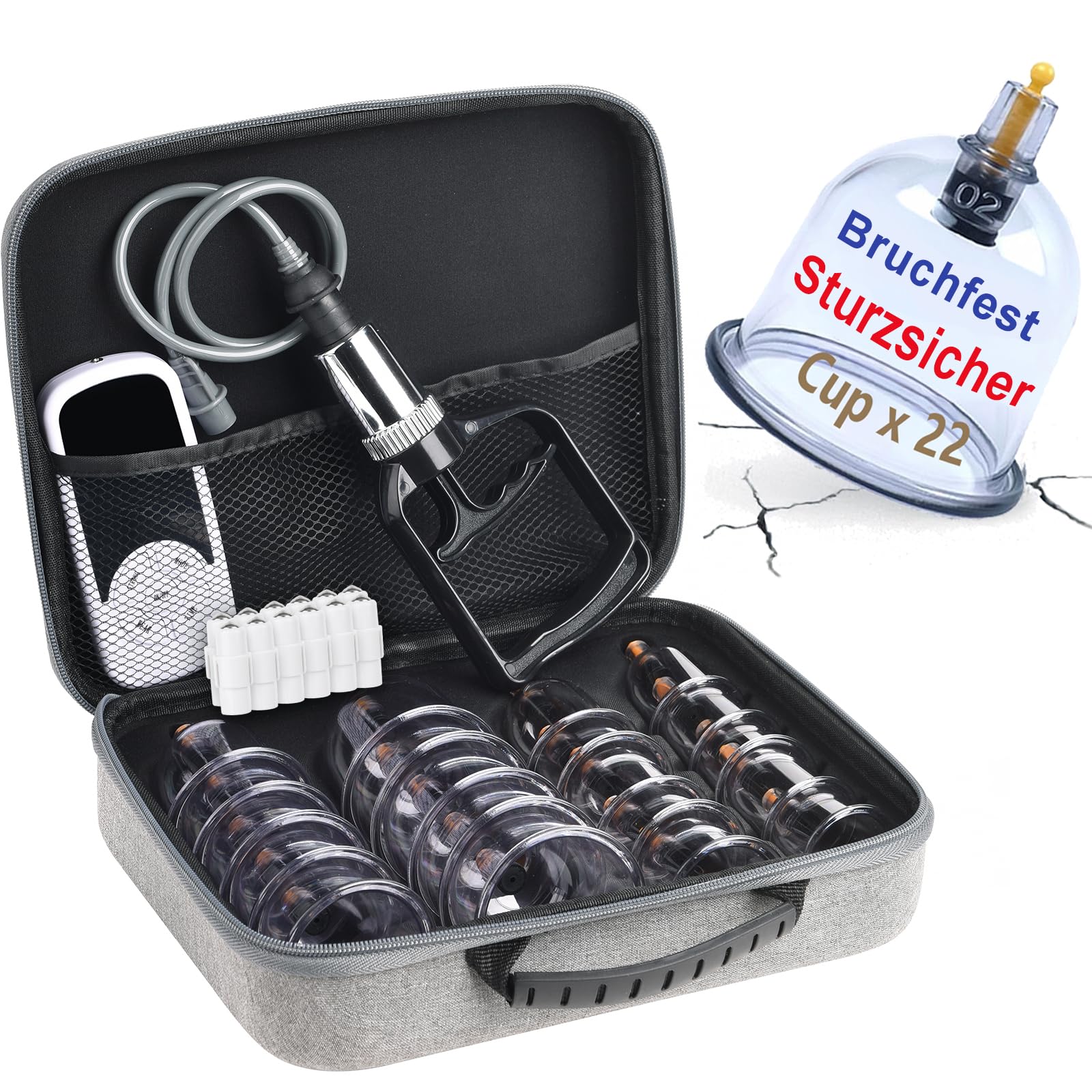 Schröpftherapie Set 22 Tassen, Große Größe V2.0 für Frauen Männer Vakuum Cup für Körper Muskel Rücken Schmerzlinderung Massage Saugen Cellulite Sauggerät Tasche DE-T02