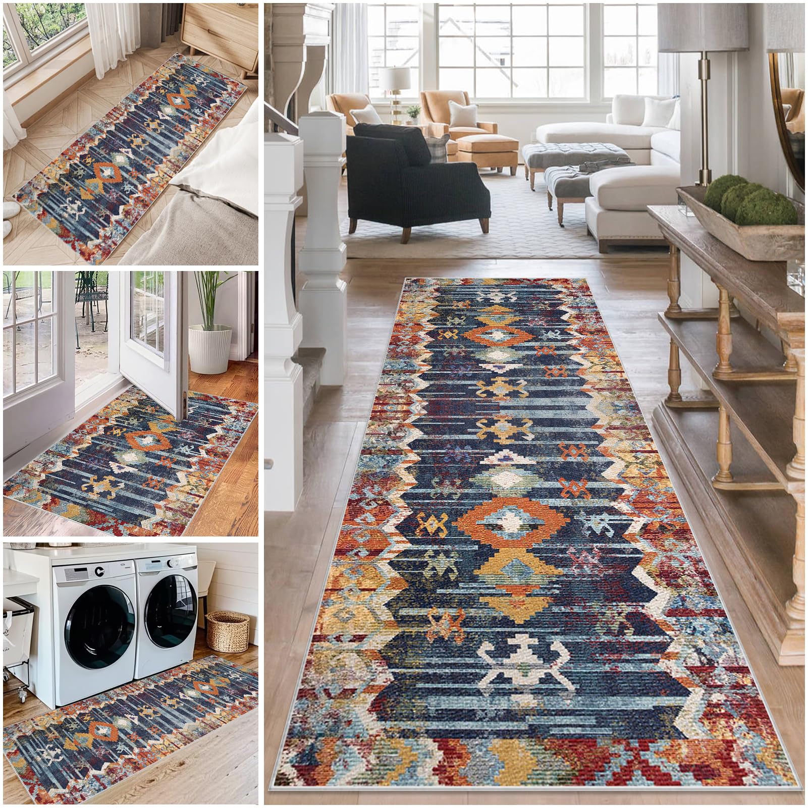 Long Hallway Runner Rug 120 x 240 cm Non Slip Washable Modern Heavy Duty Carpet Runners for Hallways Kitchen Entryway Hall Runner Narrow Rug Anti-Slip Carpet Floor Mat for Kitchen Bedroom Laundry