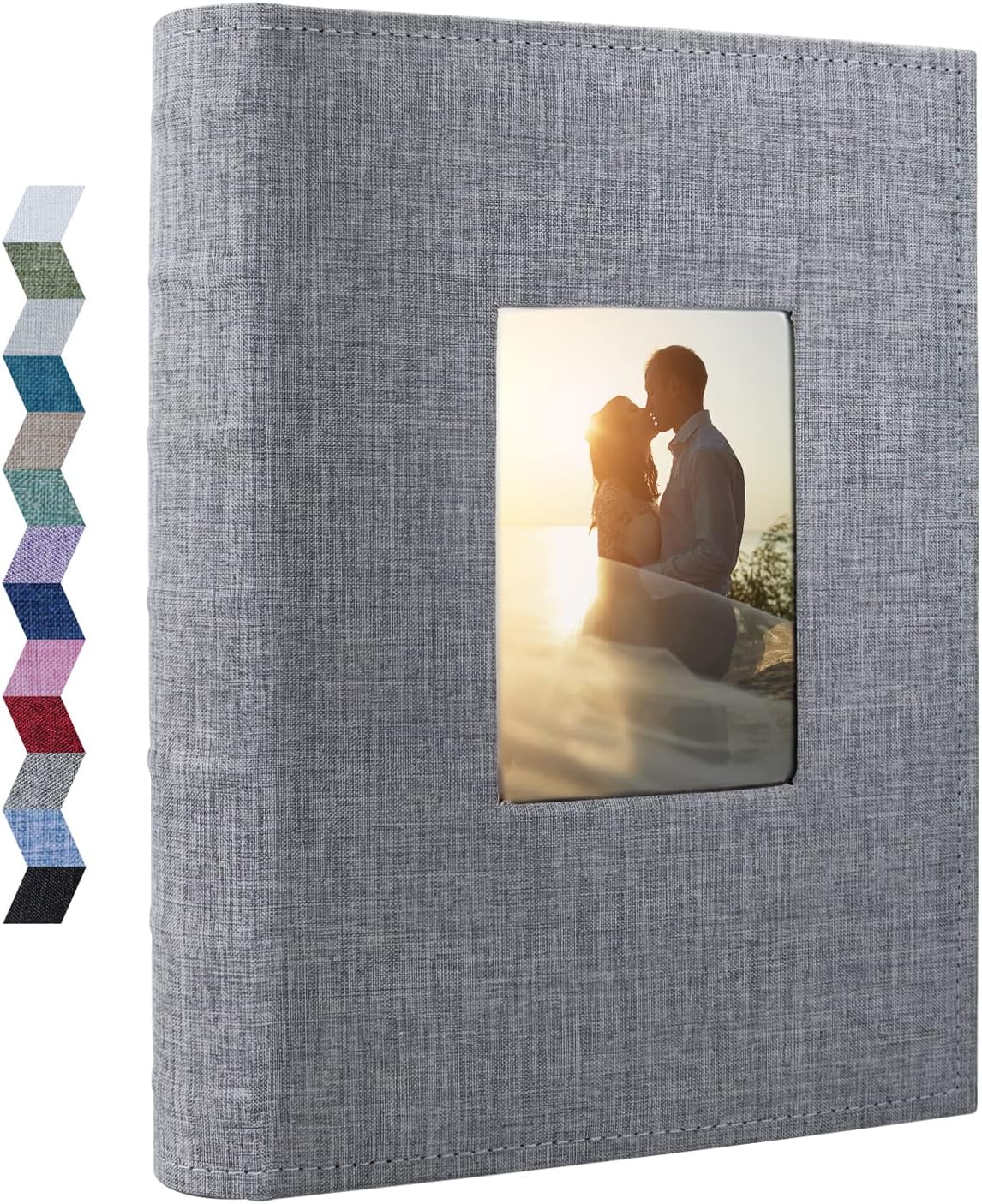 Photo Album 4x6 300 Photos Linen Frame Cover Grey | Memo Area, Personalized Window, Slip-In Pockets, Acid-Free & PVC-Free, Store Wedding Baby Vacation Memories