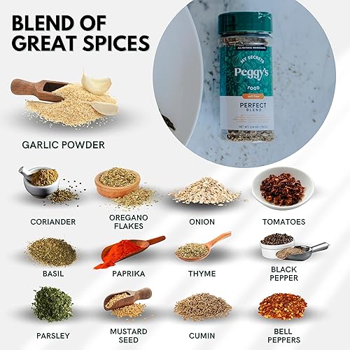 Miniatura 4 de My Secrets Peggy's Food Mezcla perfecta para condimentos, sin sodio, mezcla perfecta de hierbas y especias, deliciosa mezcla de especias para todo