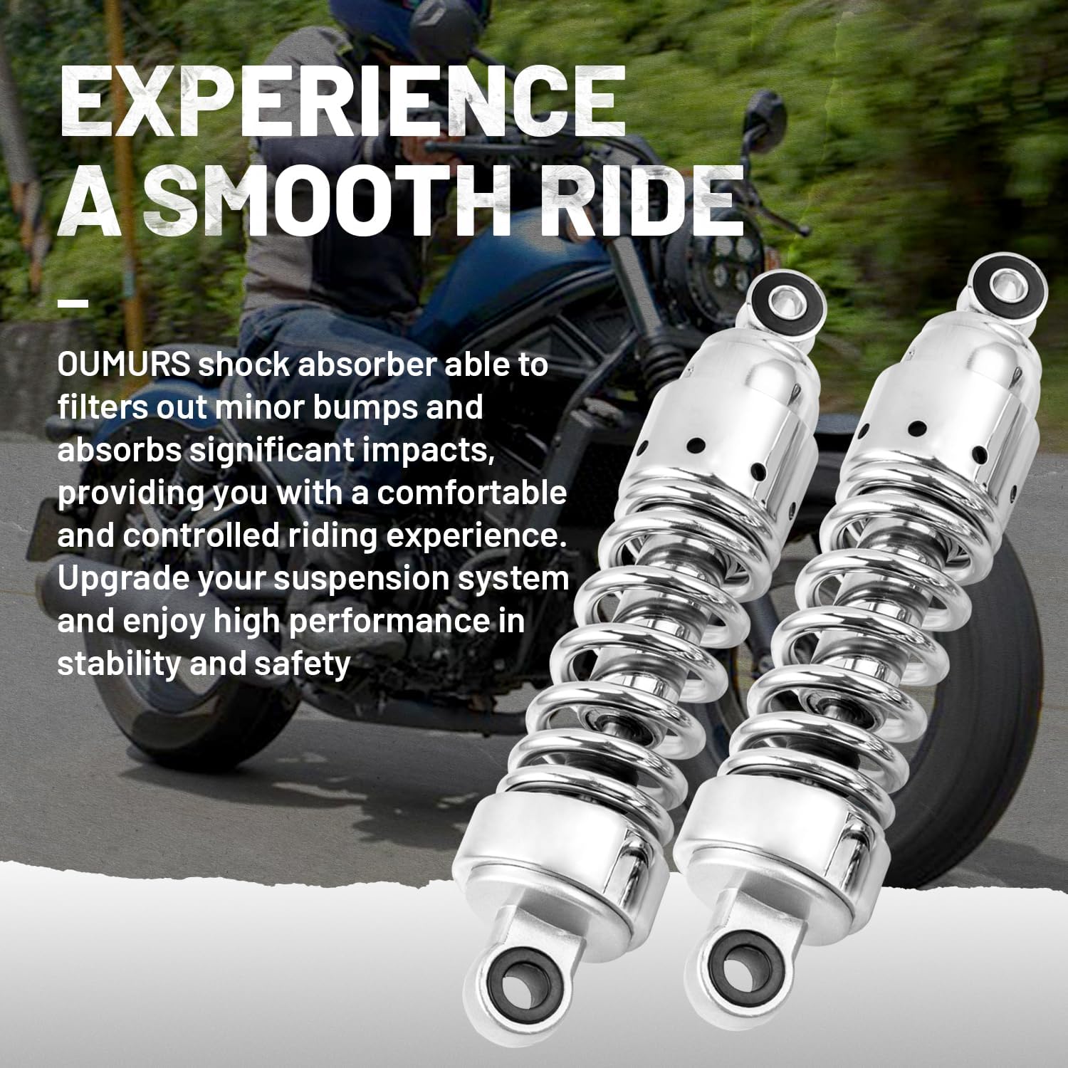 10.5” Chrome Pair Rear Shocks Absorber Suspension Compatible with Honda Rebel 250 CMX250 CMX 250 CA250 1986-2015 Classic Style