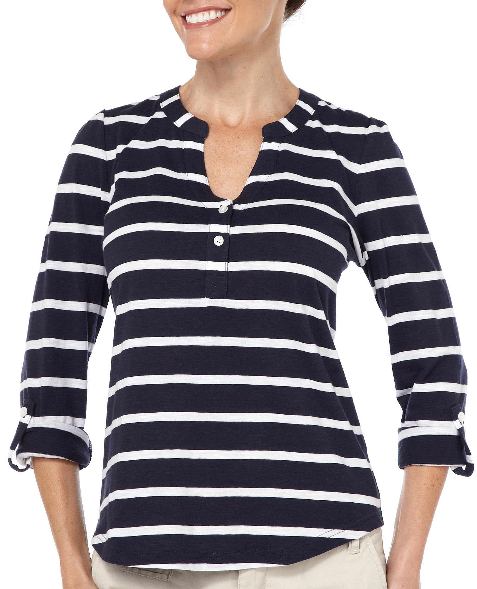 Caribbean Joe Women's 3/4 Stripe Henley
