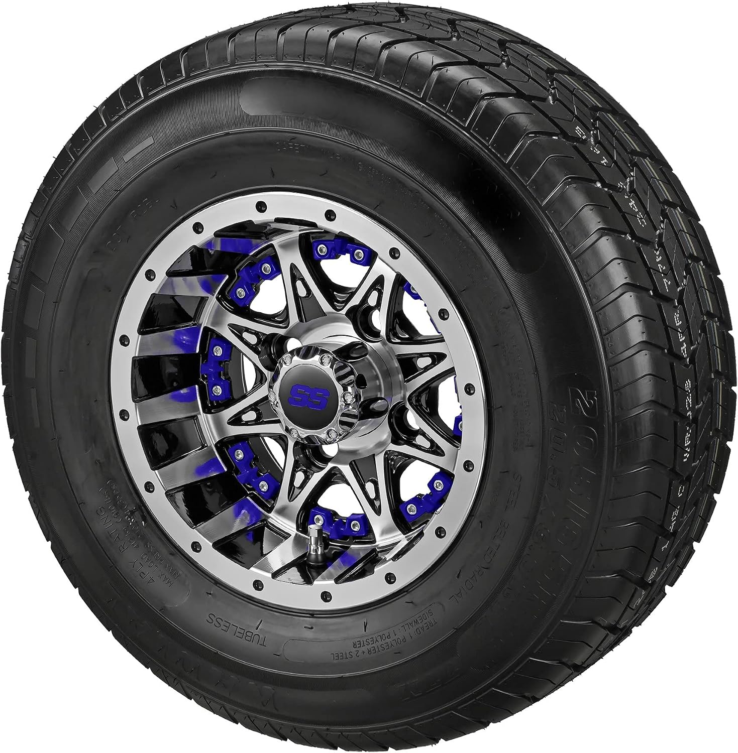 RM Cart Golf Cart Accessories | 10" Revenge Matte Black on 205/65R10 Deli Tires with Chrome Inserts (Set of 4) | Fits Standard Lug Nuts (Club Car & EZ-Go)