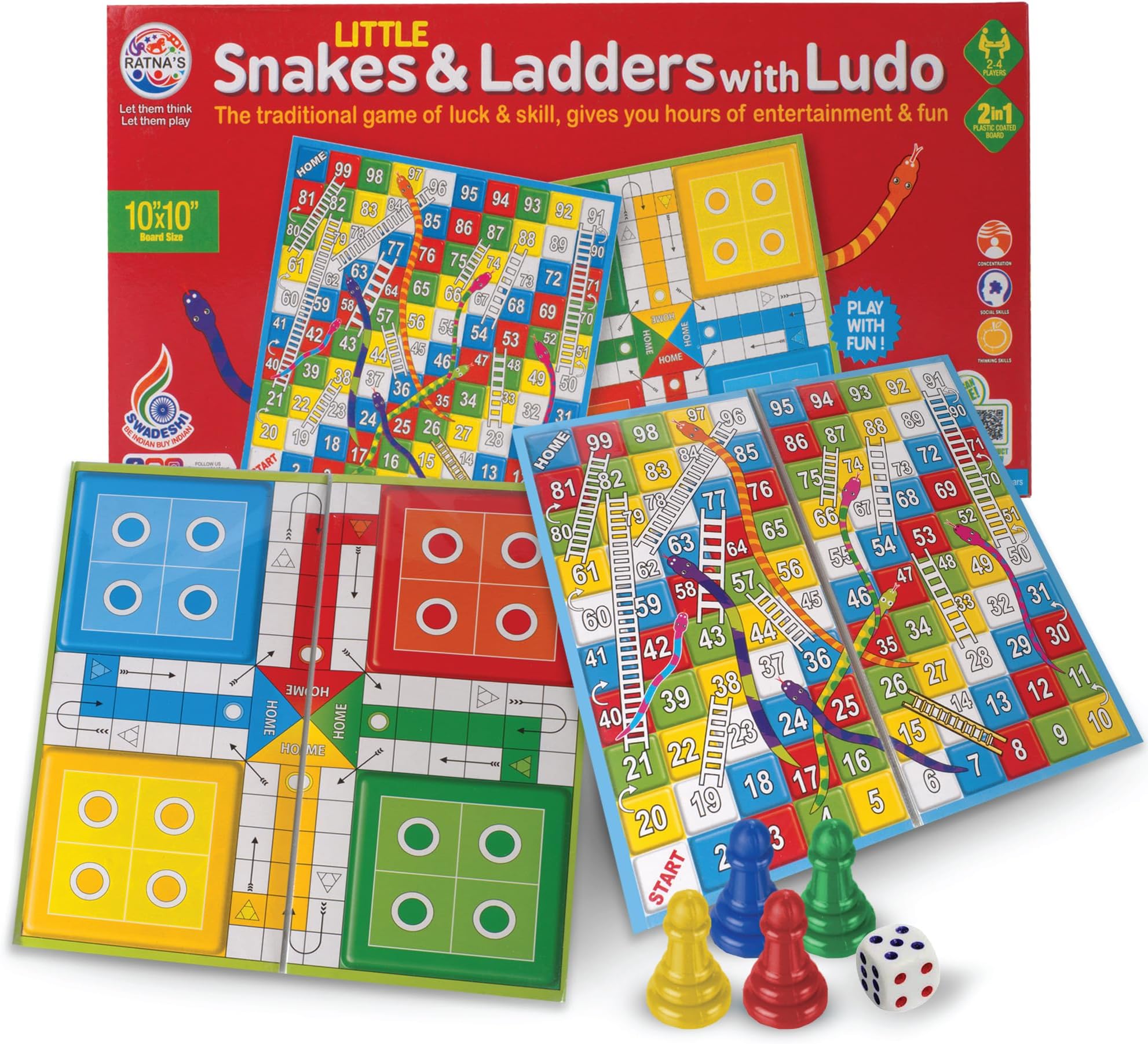 RATNA'S Classic Strategy Game Little Snakes and Ladders with Ludo 2 In 1 for Young Businessman (Multicolour) 5 years and up