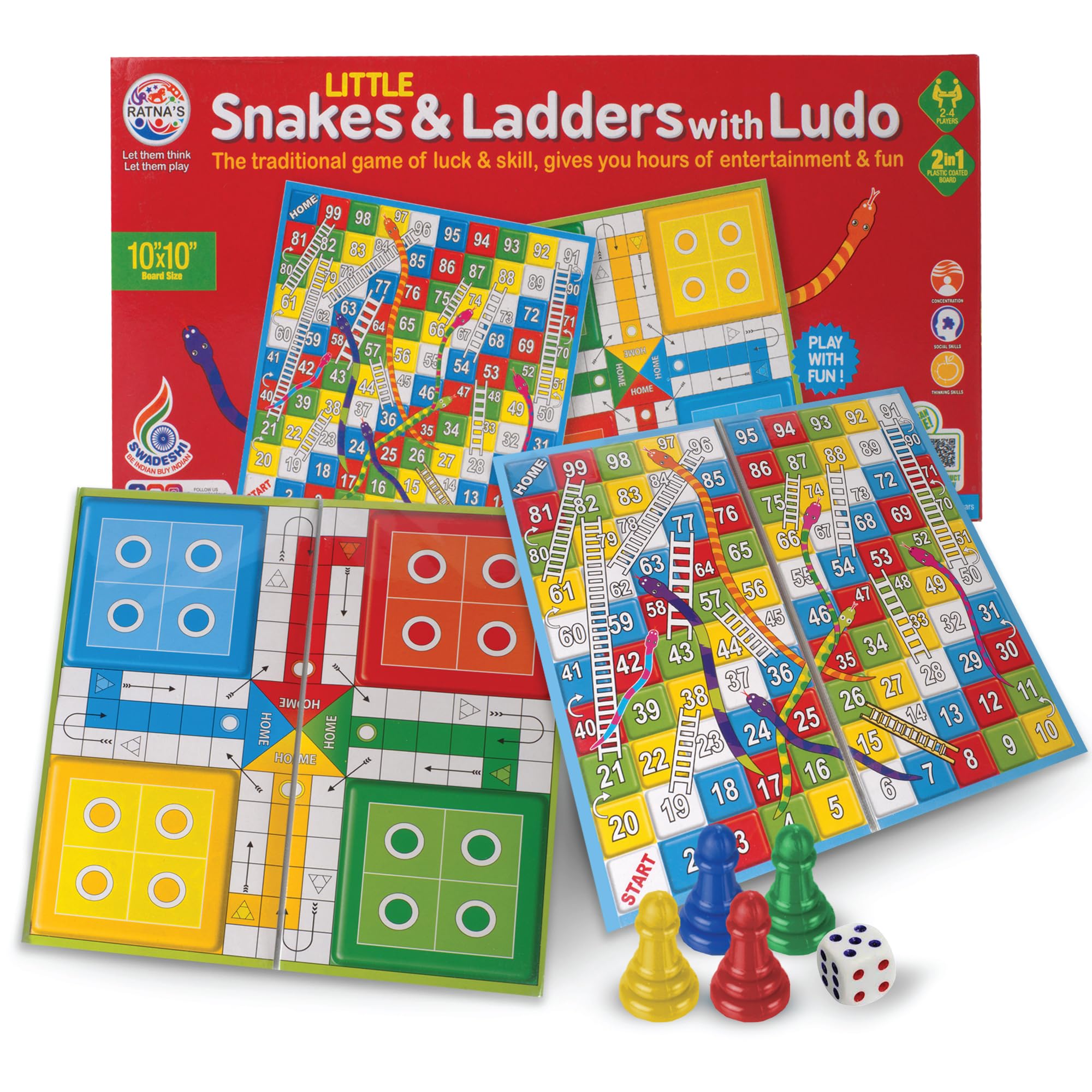 Classic Strategy Game Little Snakes and Ladders with Ludo 2 In 1 for Young Businessman (Multicolour) 5 years and up