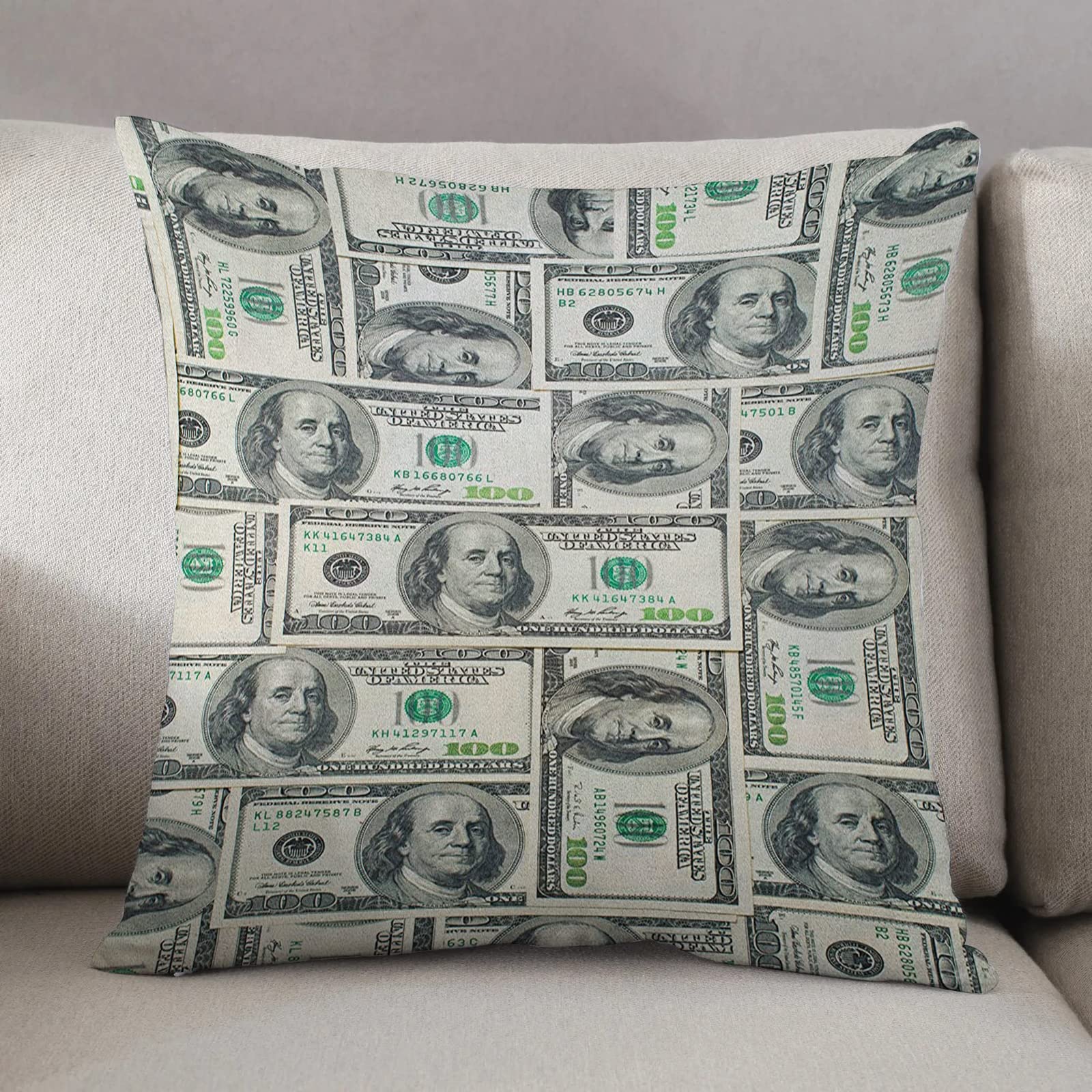 2 Federe Per Cuscino Con Banconote Da 100 Dollari | Divertenti In Microfibra 50x76 Cm Con Cerniera