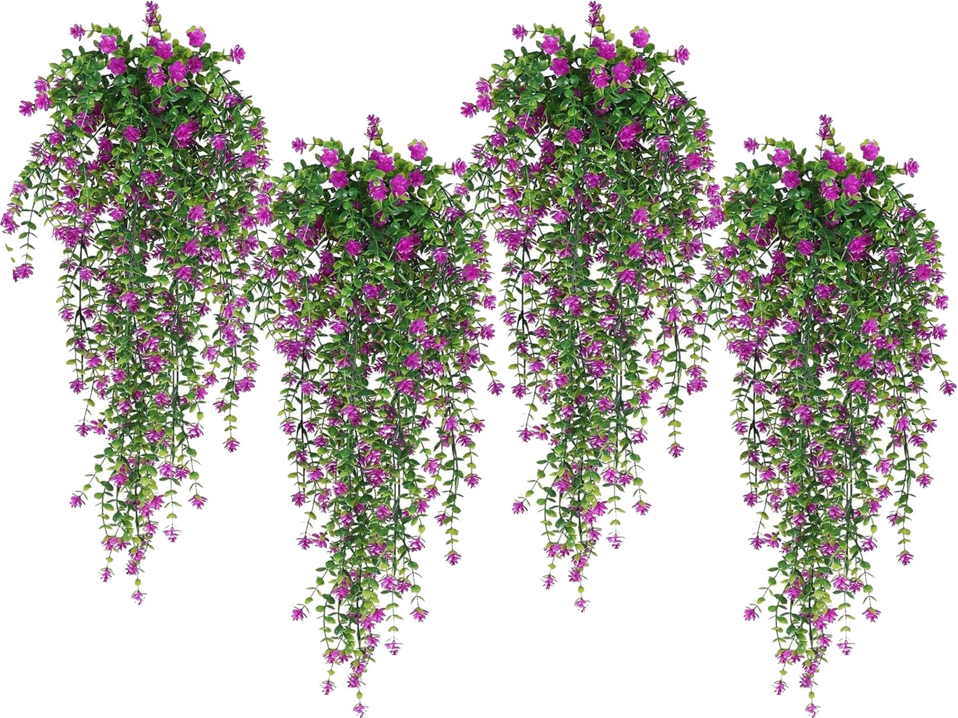 Regallop Faux Hanging Flower 4 Pack Hanging Vines Plants Indoor Realistic Artificial Fake Small Hang Plant Leaves Faux Outdoor Plants Plastic Flowers Stem Decor for Wall Room Party (Fuchsia)
