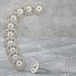 Diamond Cutting Wheel, 10Pcs Cut Off Discs with 2 Mandrels Diamond Cutting Discs Rotary Tool Discs for Glass Stone Ceramic Cutting Grinding Engraving
