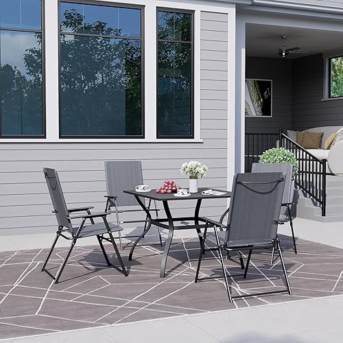 Miniatura 2 de Juego de 4 sillas plegables para patio, sillas de comedor portátiles al aire libre con respaldo y reposabrazos para césped, camping, patio, balcón,