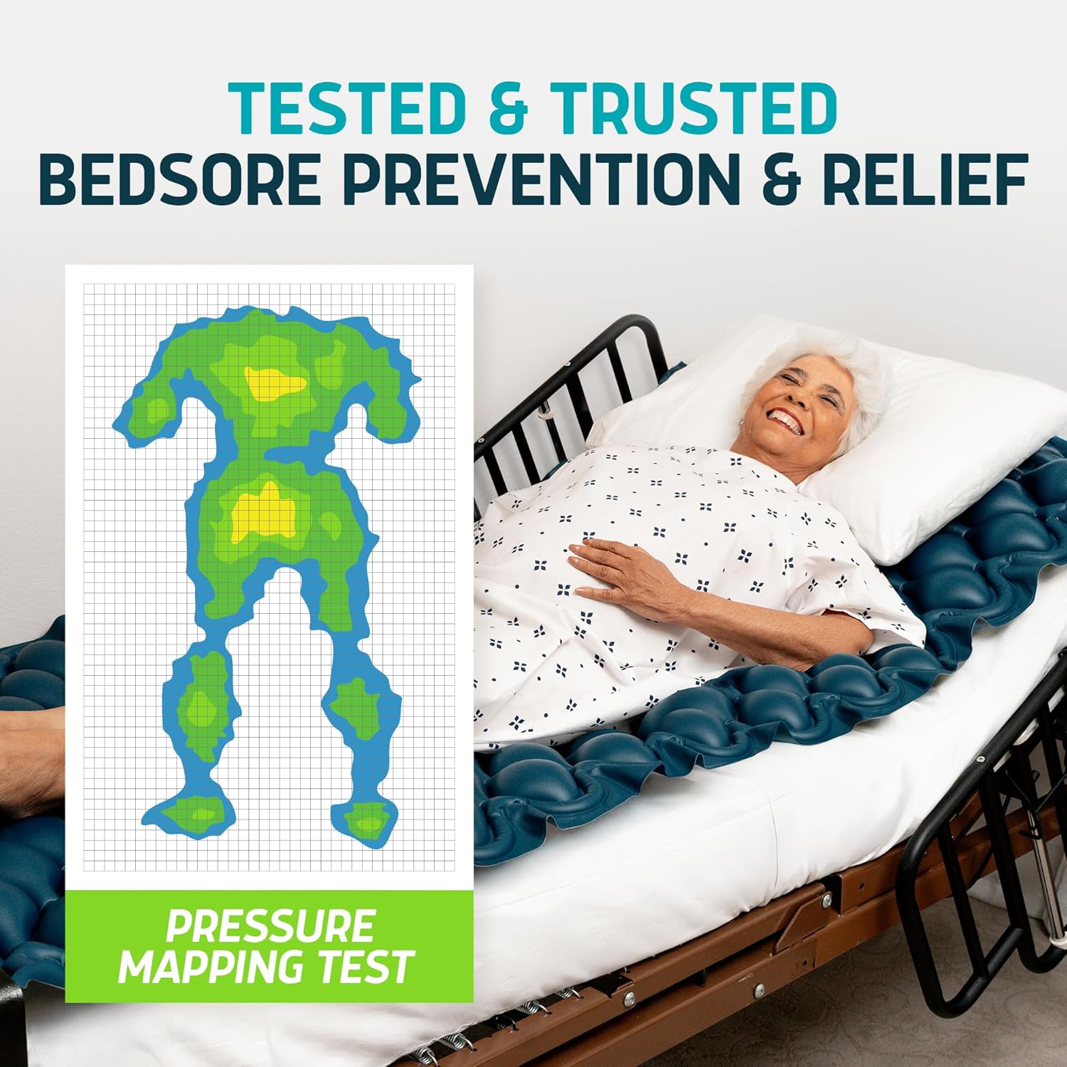 Lunderg Alternating Air Pressure Mattress Pad with Static Mode - Comfortable Bed Sore Prevention - Includes Waterproof Mattress Topper for Hospital Bed or Home & Quiet Pump - Doctors Recommended