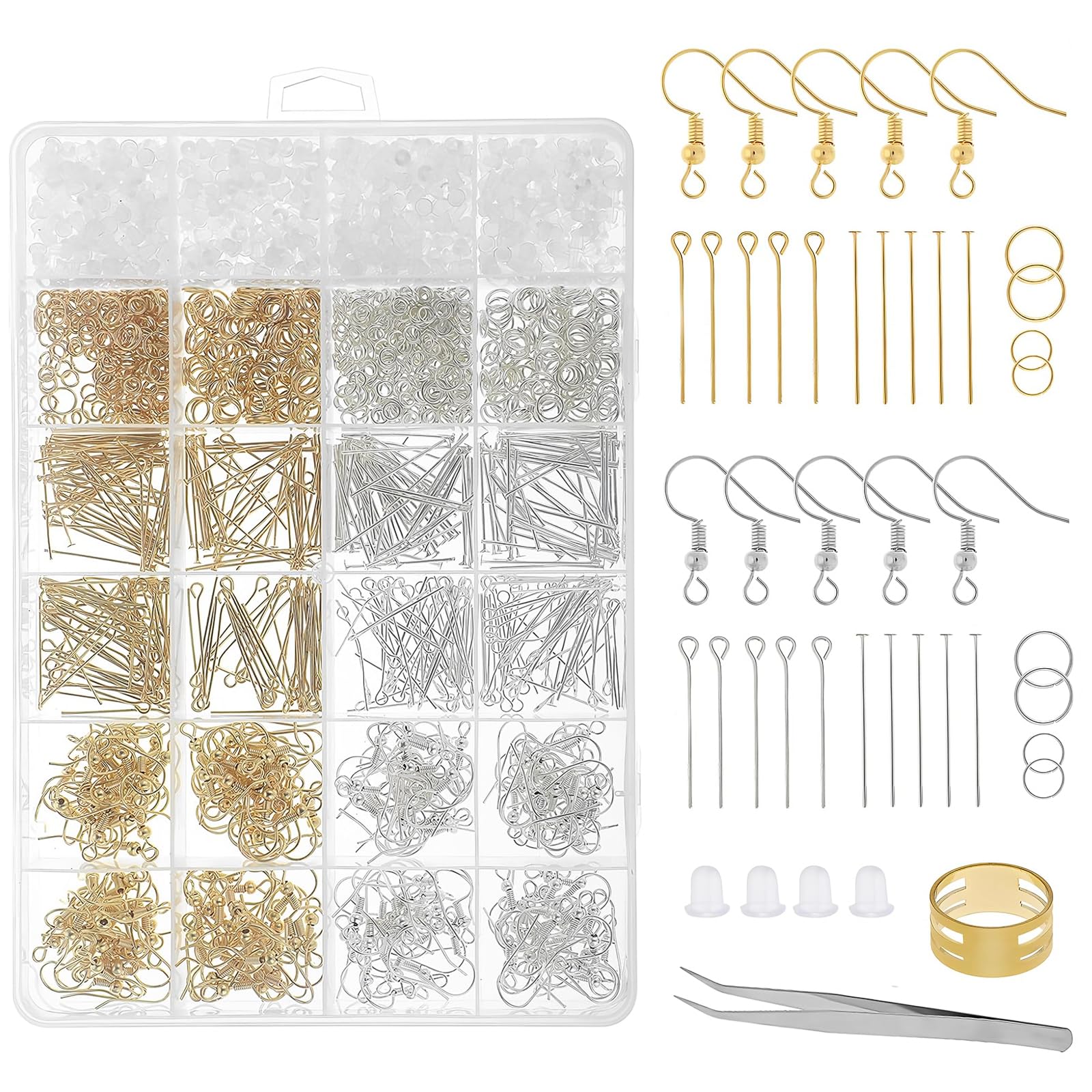 LZYDKH 2000 PCS Earring Making kit, Hypoallergenic Earring Making Supplies Include Gold and Silver Hooks with Fish Hook Backs Jump Rings for DIY Jewelry