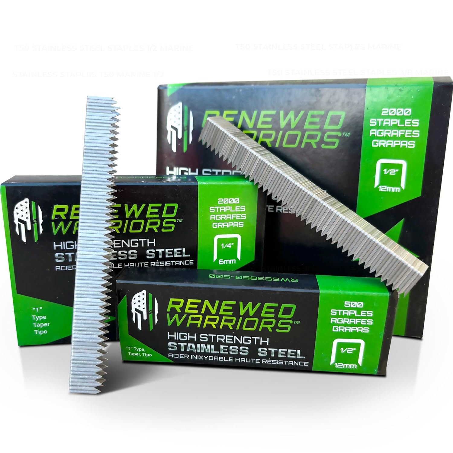 T50 Stainless Steel Staples 1/2 Marine; T/50 Type (1/2" in Leg; 3/8" Crown) T-50 Staples - (500 Count Pack)