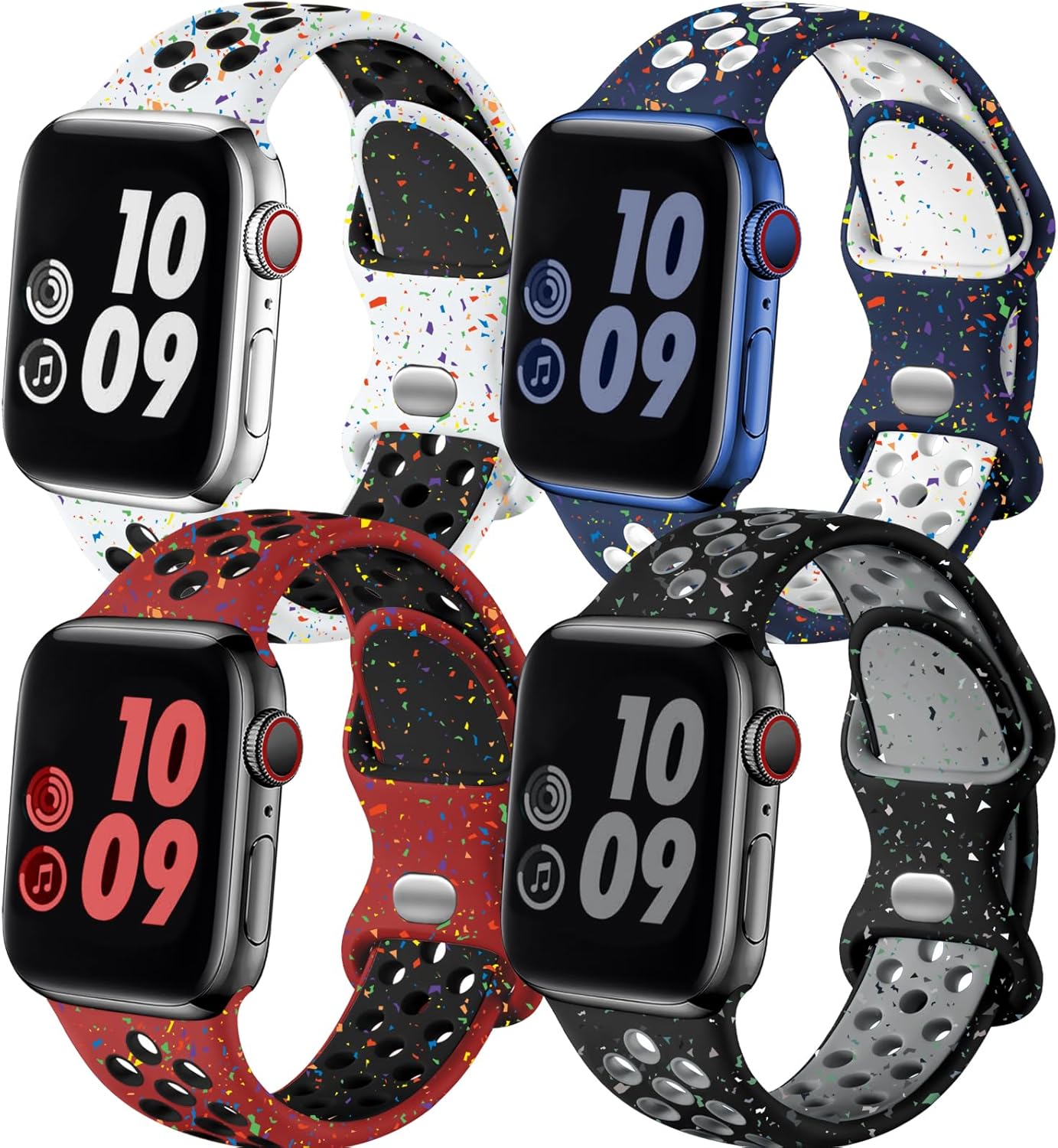 Adorve 4 Pack Sport Bands Compatible with Apple Watch Bands for Men Women 49mm 46mm 45mm 44mm 42mm 41mm 40mm 38mm,Breathable Soft Silicone Strap for iWatch Band Series 11 10 SE Ultra 9 8 7 6 5 4 3 2 1