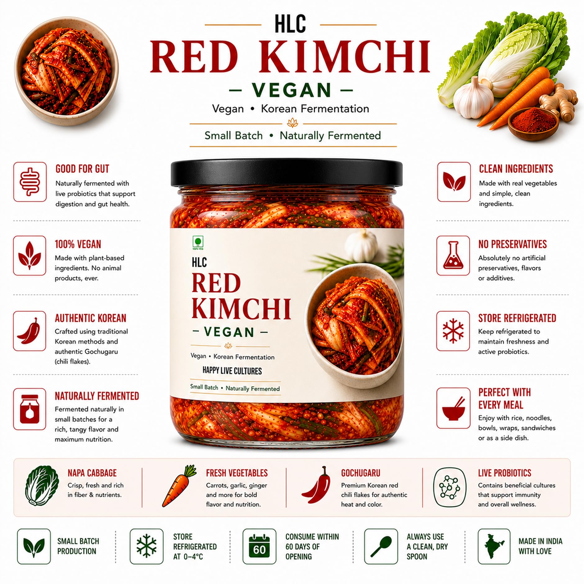 Red Kimchi – Fermented Korean Cabbage Pickle | Ready to Eat